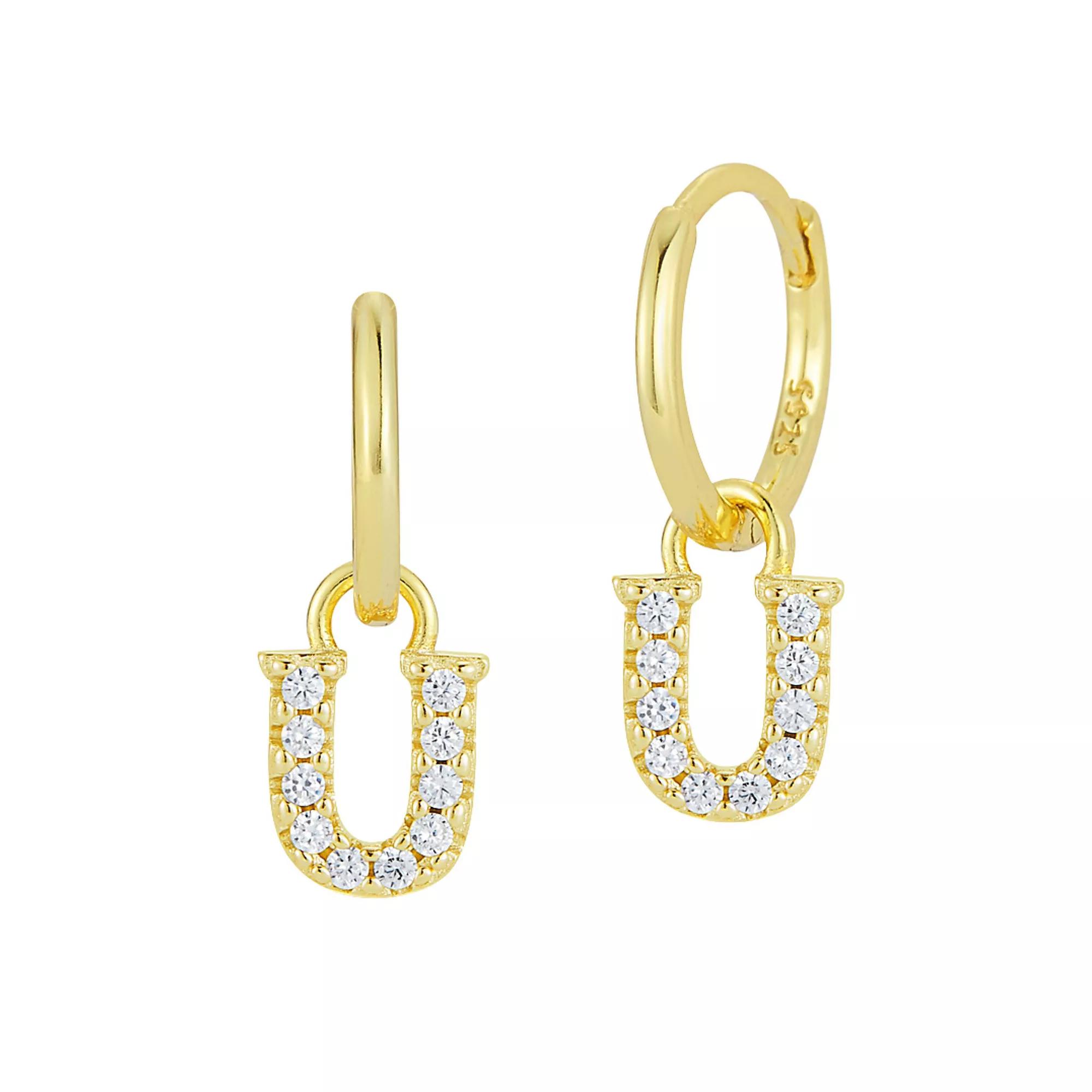 Sunkissed Sterling Cubic Zirconia 14k Gold Plated Initial Drop Earrings, Women's, Gold Tone U Product Image