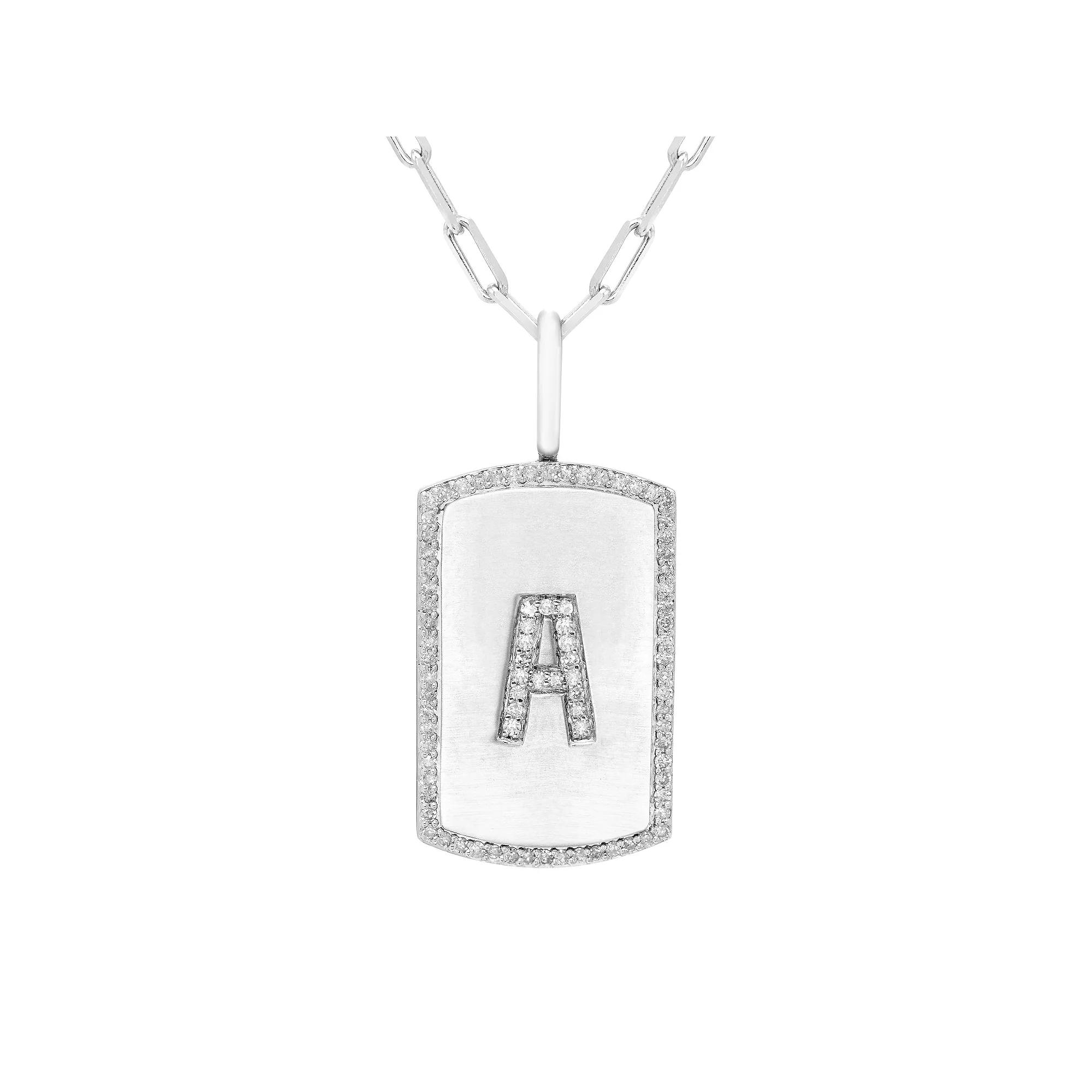 It's Personal Initial Sterling Silver & 1/4 Carat T.W. Diamond Dog Tag Necklace, Women's,  Product Image