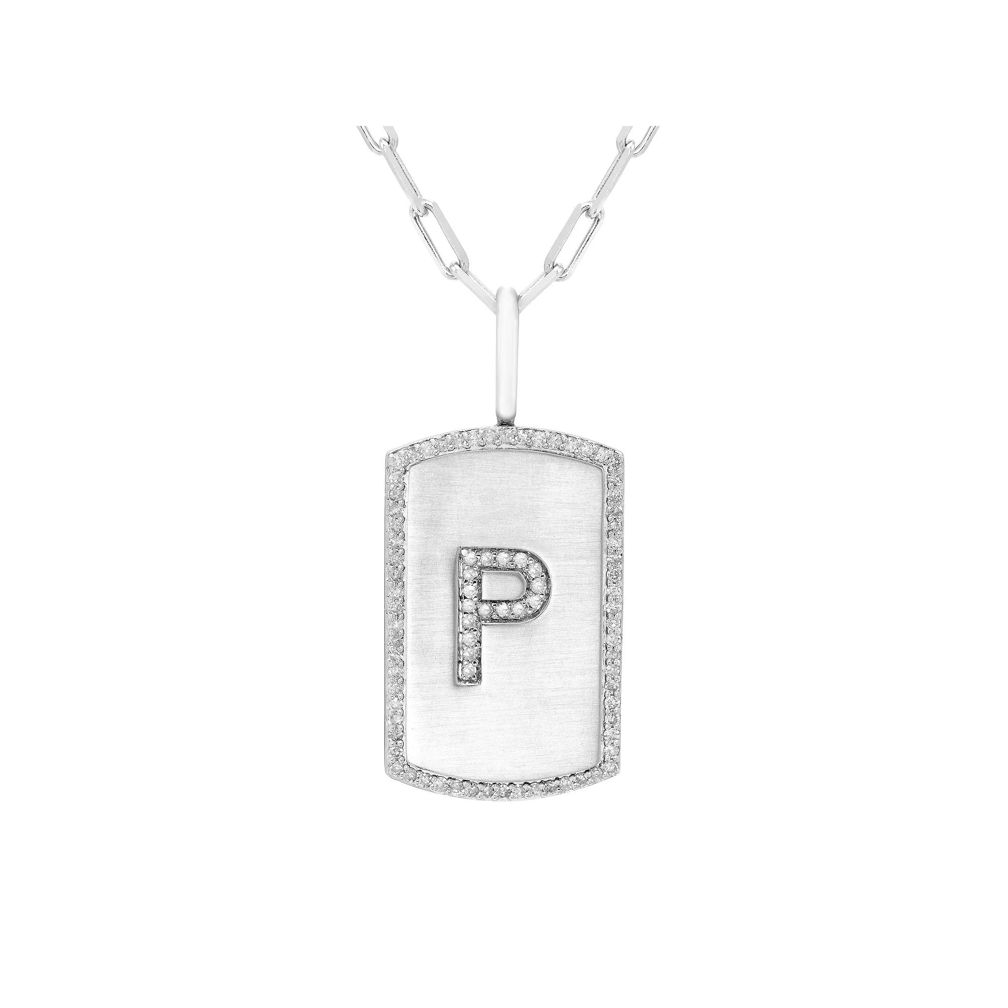 It's Personal Initial Sterling Silver & 1/4 Carat T.W. Diamond Dog Tag Necklace, Women's,  Product Image