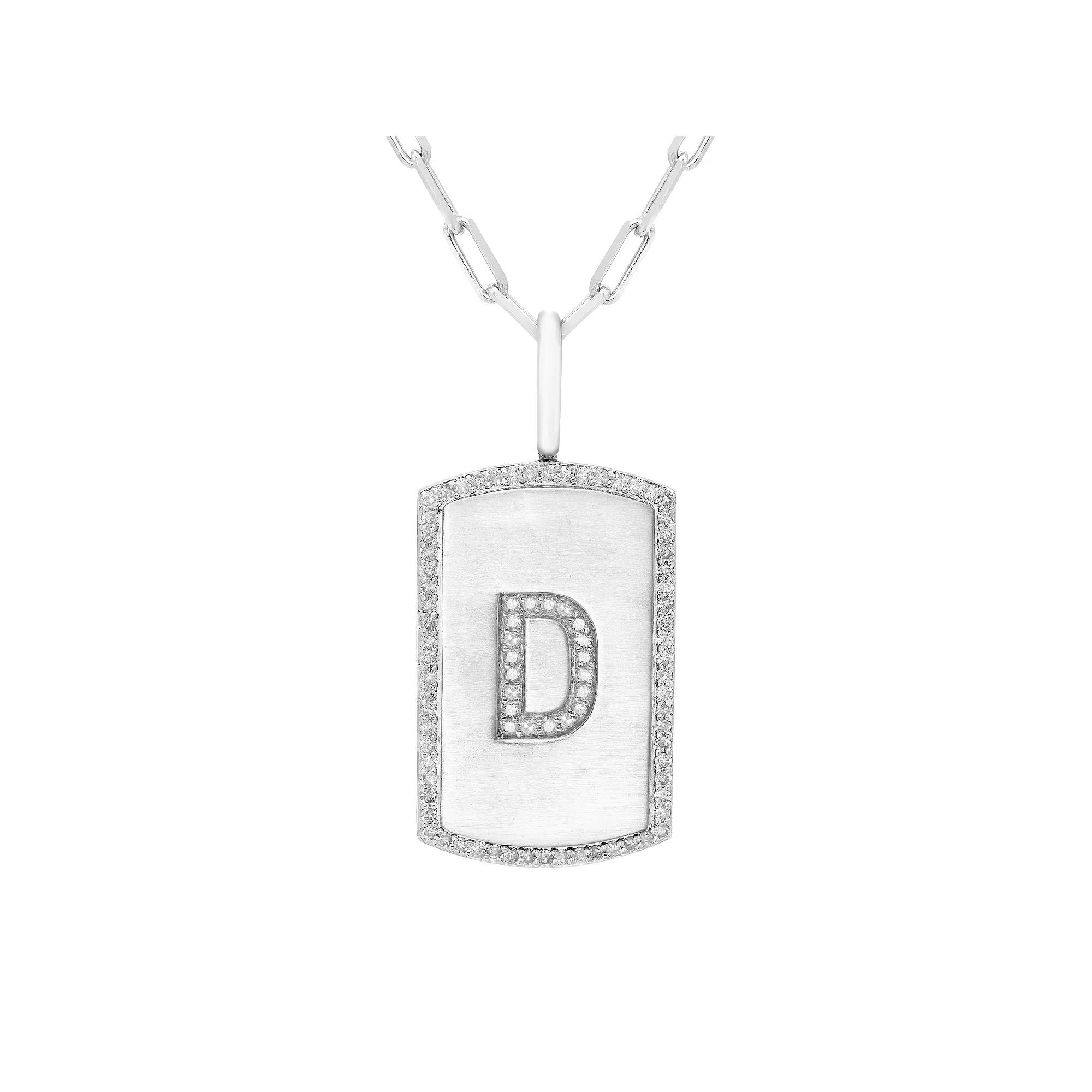 It's Personal Initial Sterling Silver & 1/4 Carat T.W. Diamond Dog Tag Necklace, Women's,  Product Image