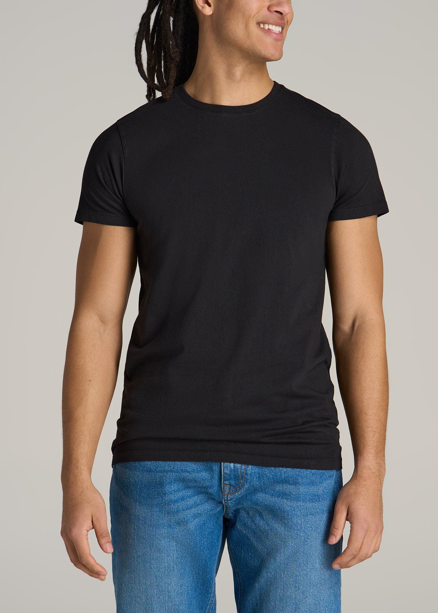 Modern Fit Garment Dyed Cotton T-Shirt for Tall Men in Black Male Product Image