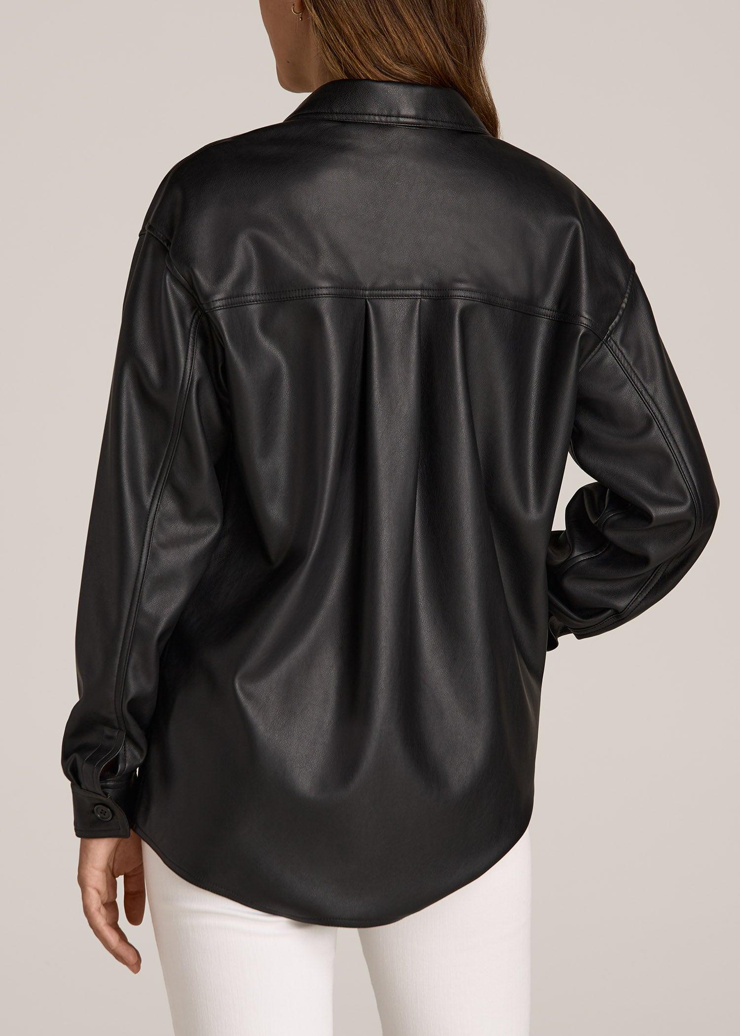 True Touch Leather Shirt Jacket for Tall Women in Black Female Product Image