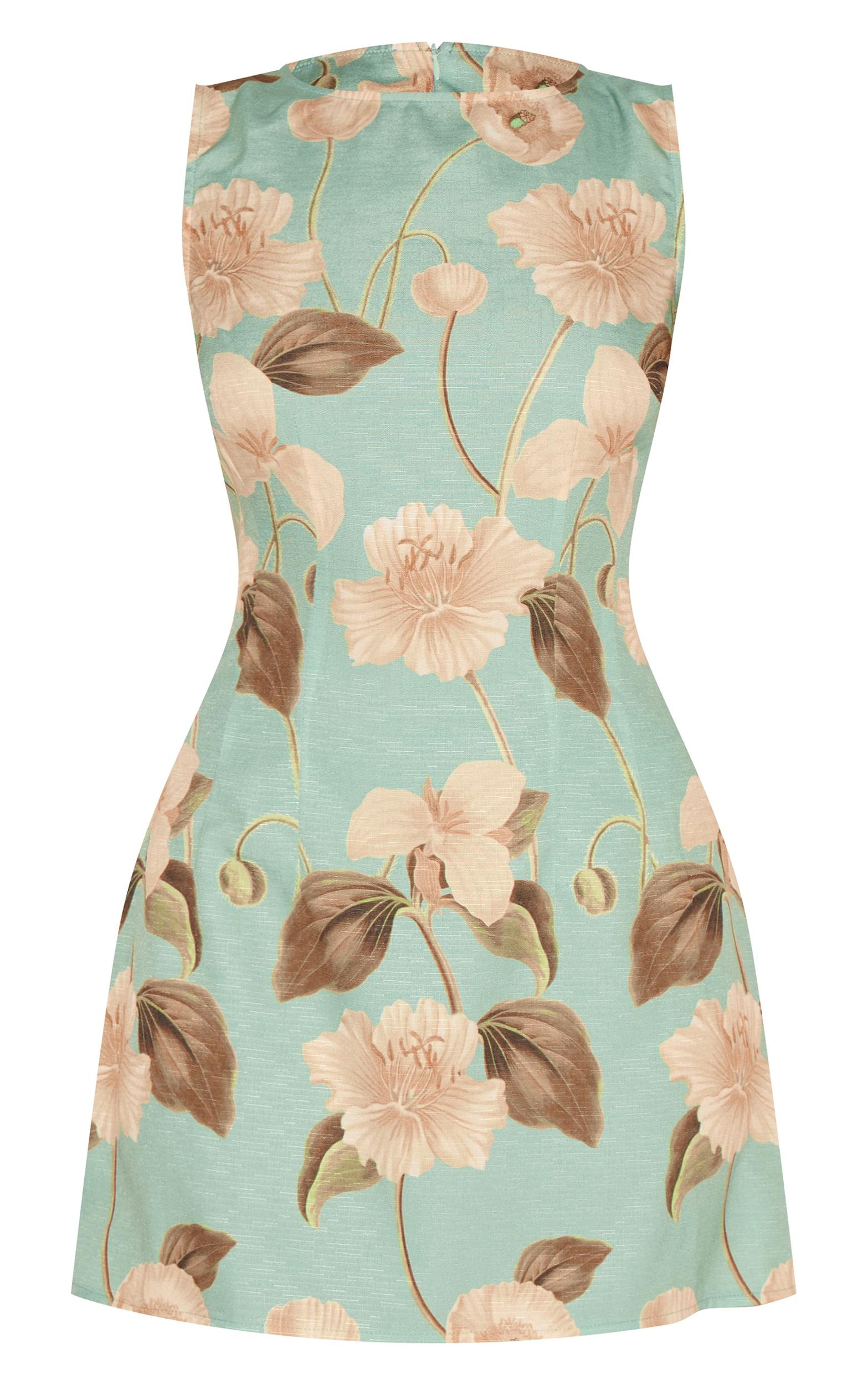 Green Boat Neck Linen Shift Dress Product Image