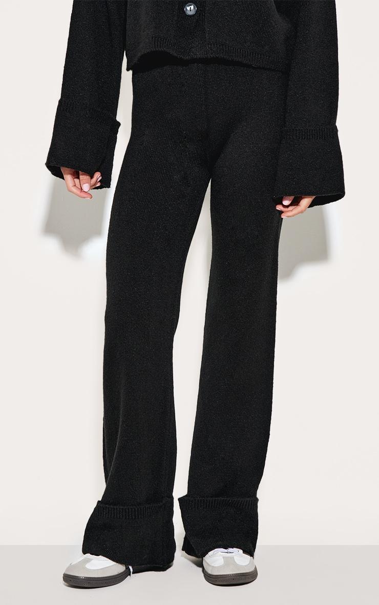 Black Turn Up Hem Knit Pants Product Image