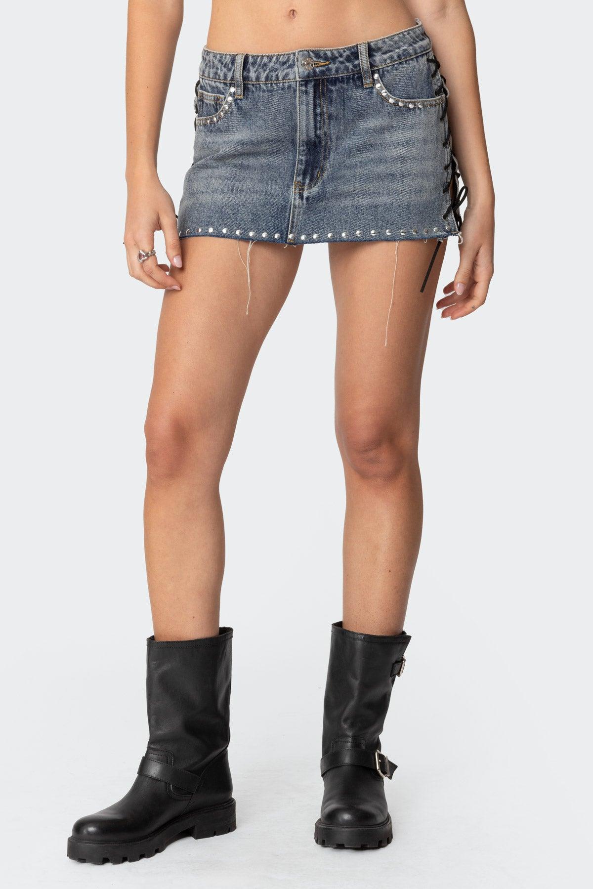 Casey Lace Up Denim Mini Skirt Product Image