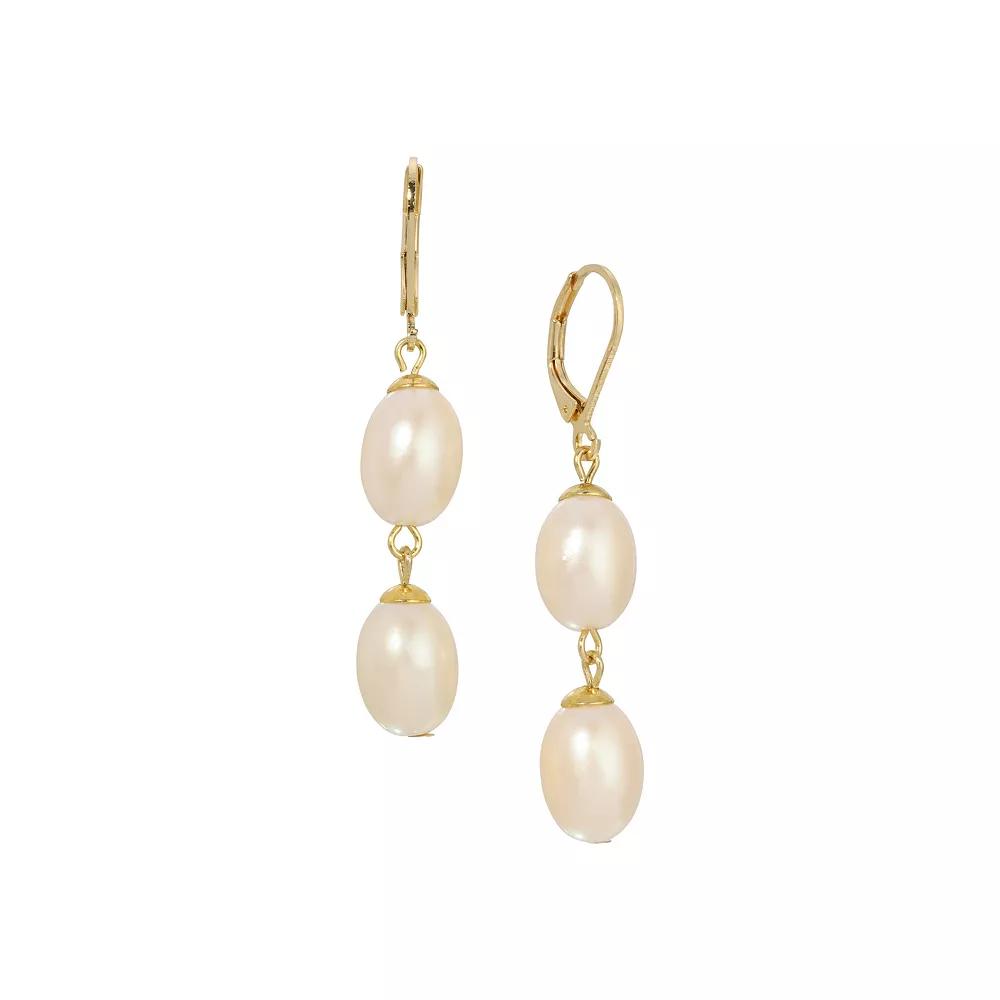 1928 Gold-Tone Double Simulated Pearl Drop Leverback Earrings, Women's, White Product Image