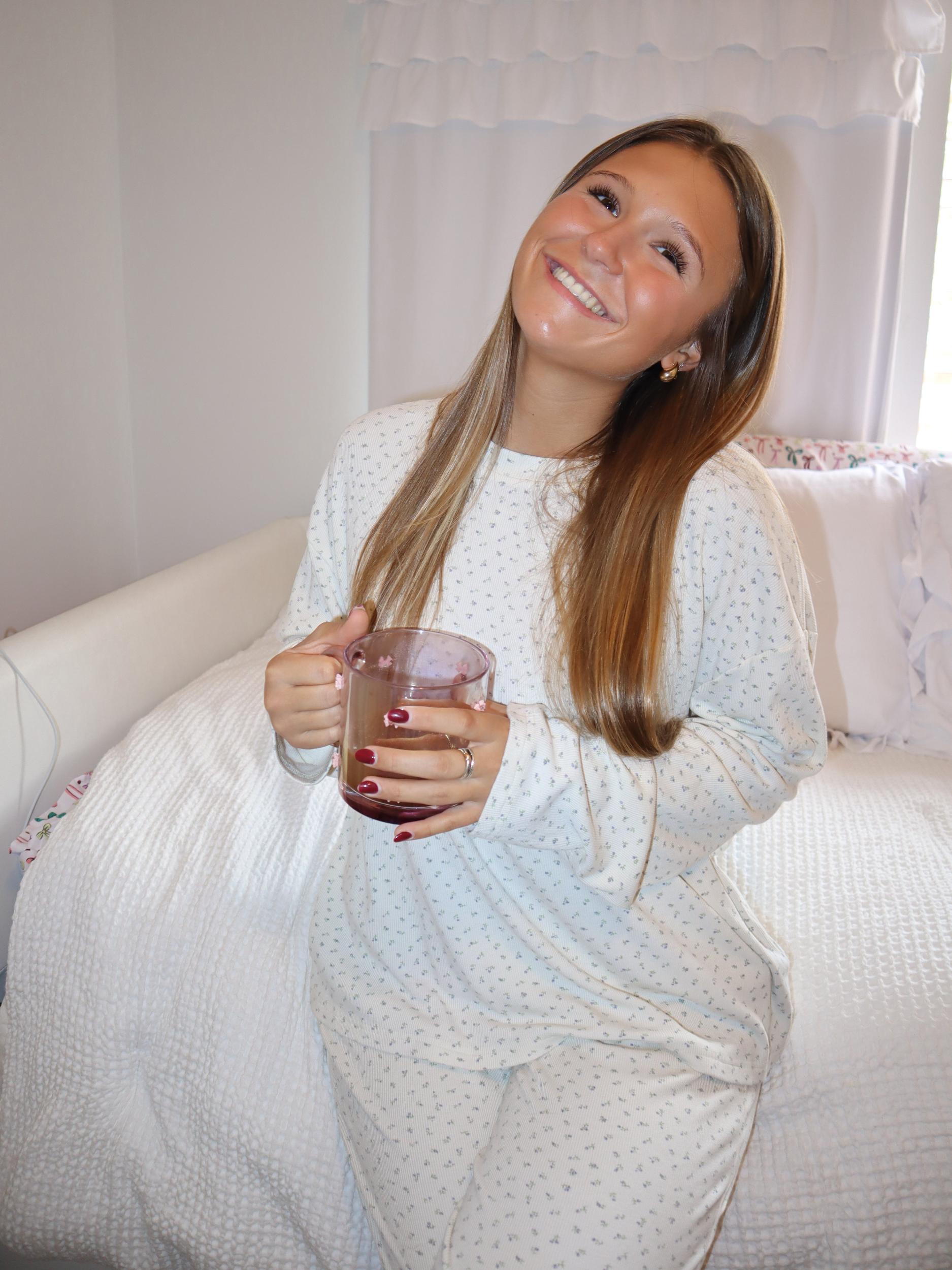 Light Pink Ditsy Floral Long Sleeve Pajama Top Product Image