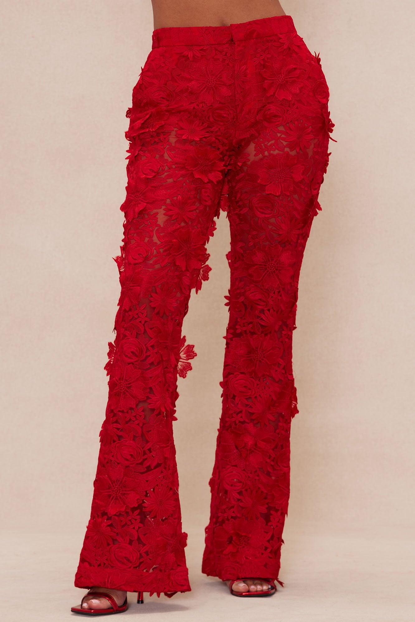 Denise Embroidered Pants - Red Product Image