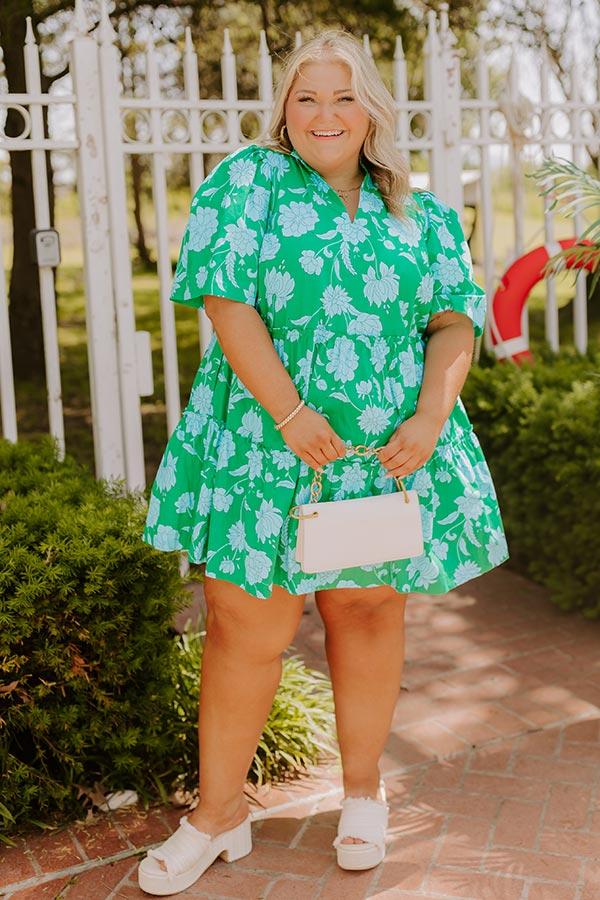 Charmed Feeling Floral Mini Dress in Green Curves Product Image