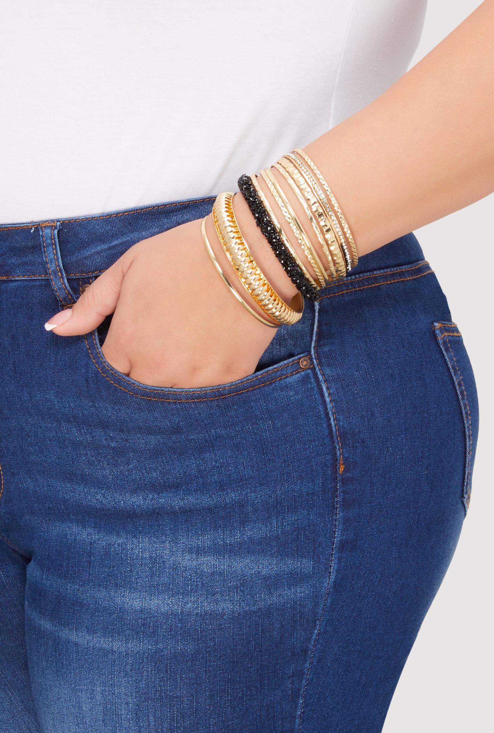 Plus Size Assorted Textured Metallic Bangles Set of 10 Male Product Image