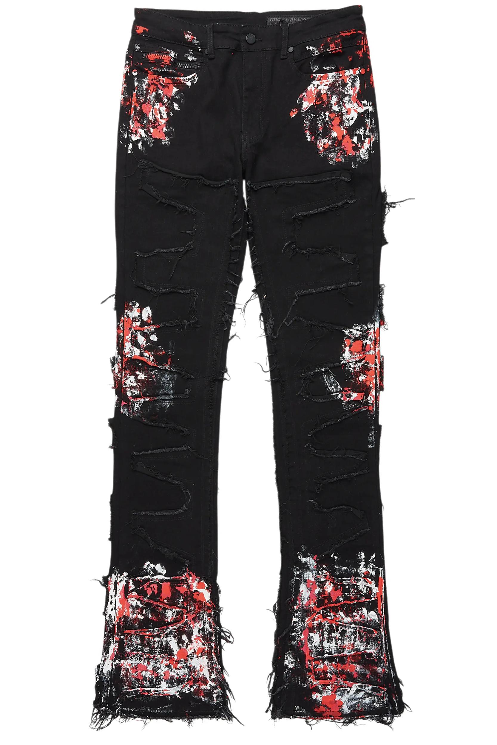 Kodak Black/Red Painter Stacked Flare Fringe Jean Male Product Image