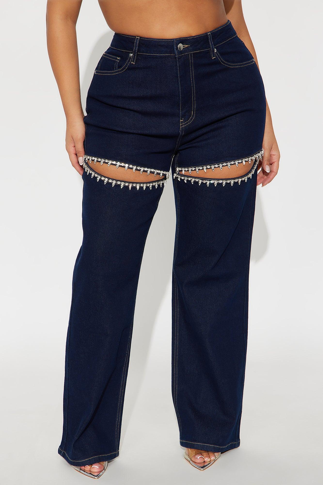 You Belong With Me Stretch Embellished Straight Leg Jeans - Dark Denim Female Product Image