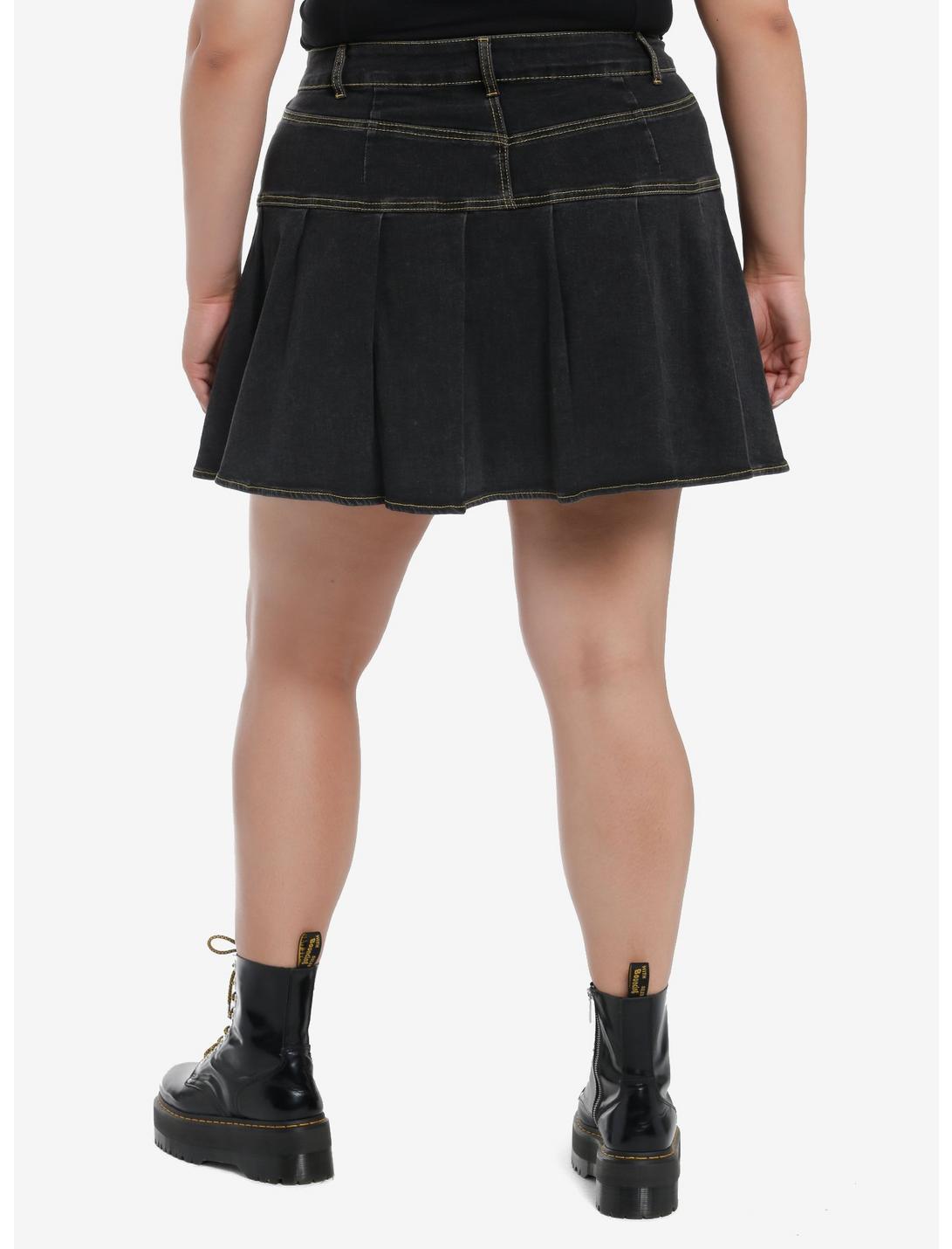 Social Collision Dark Indigo Pleated Denim Skirt Plus Size Product Image