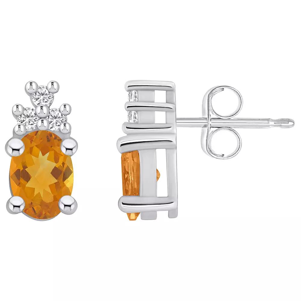 Alyson Layne 14k White Gold Oval Citrine & 1/7 Carat T.W. Diamond Earrings, Women's Product Image