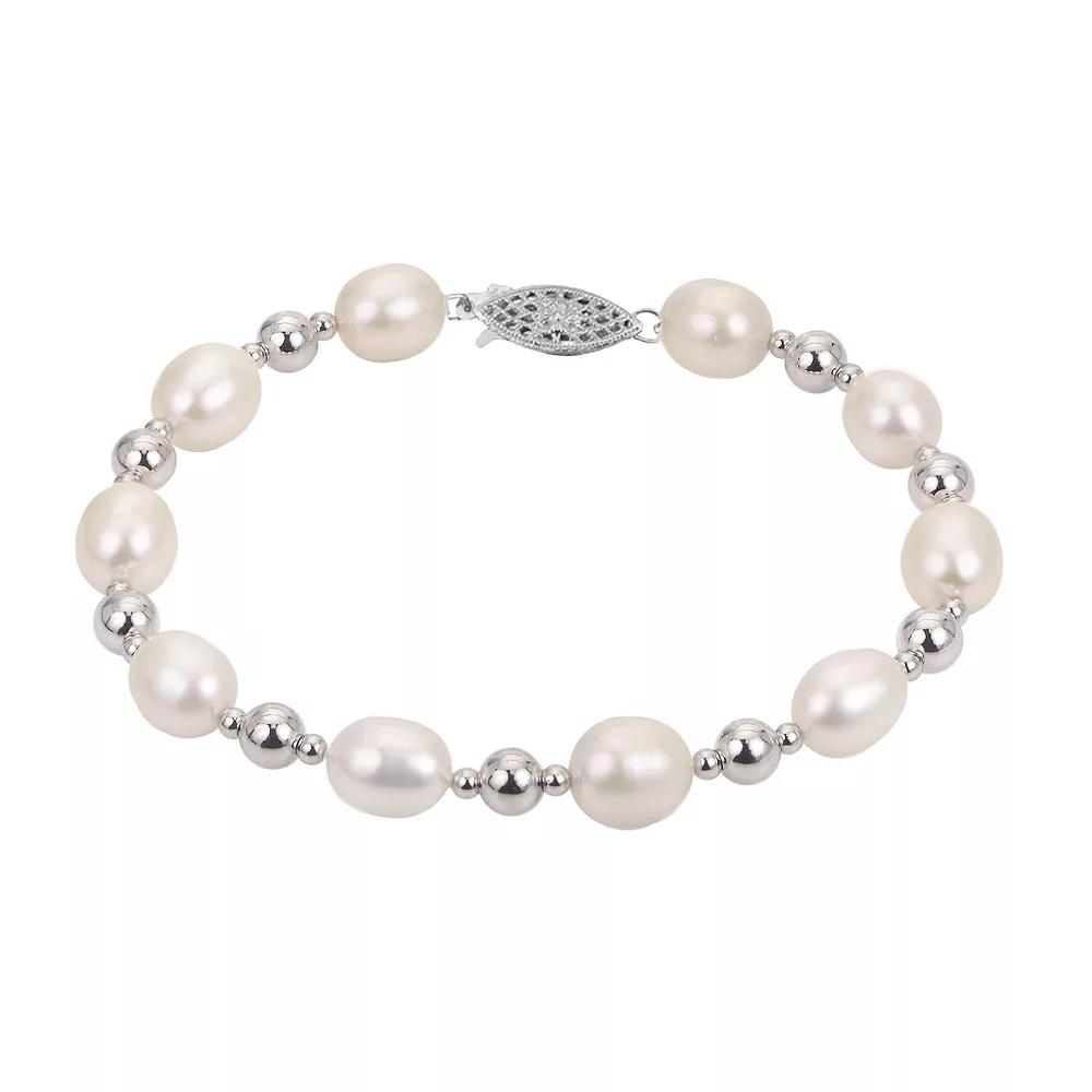 PearLustre by Imperial Sterling Silver Freshwater Cultured Pearl Station Bracelet, Womens Product Image