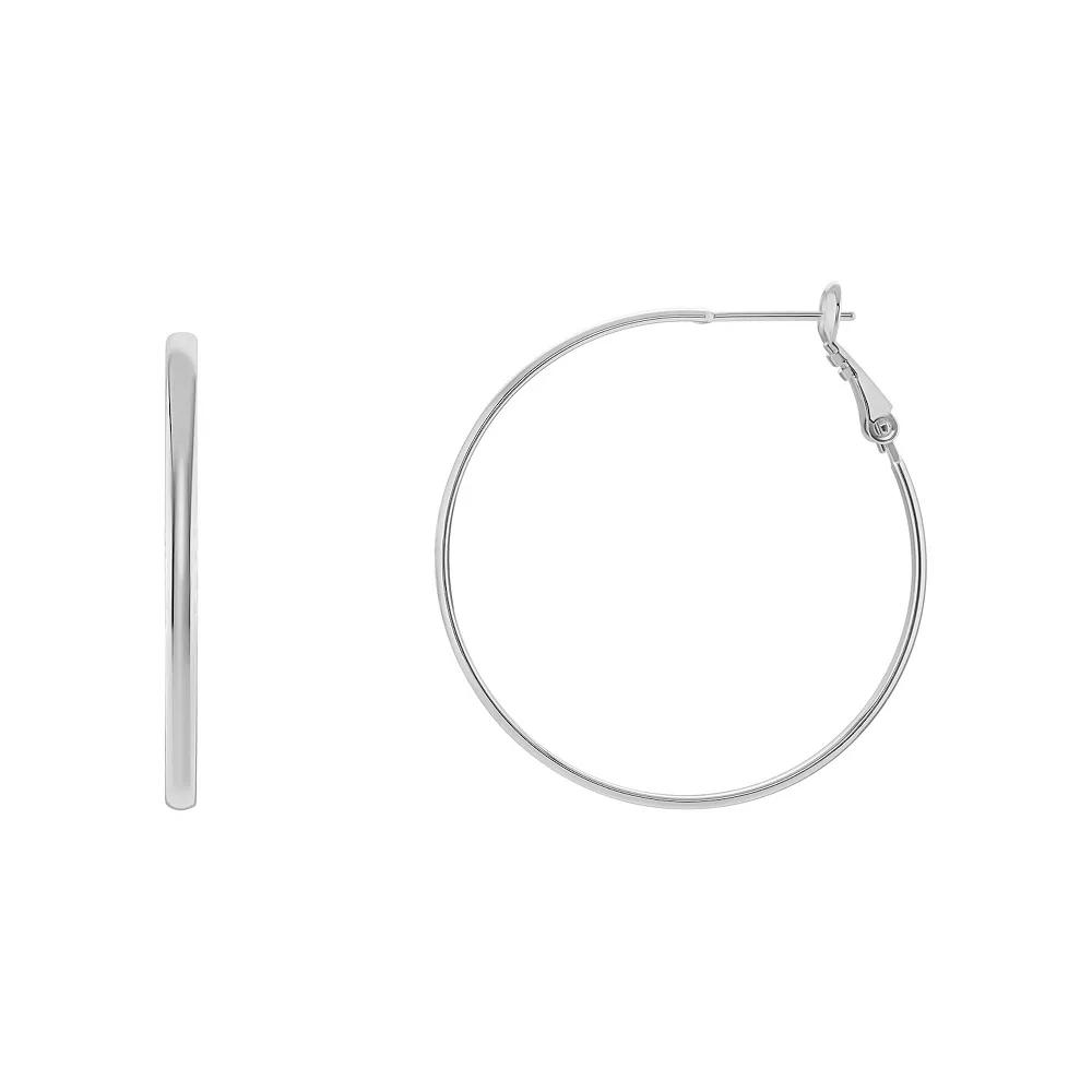 PRIMROSE Silver Tone Polished Paddle Back Hoop Earrings, Women's, Size: 60MM Product Image