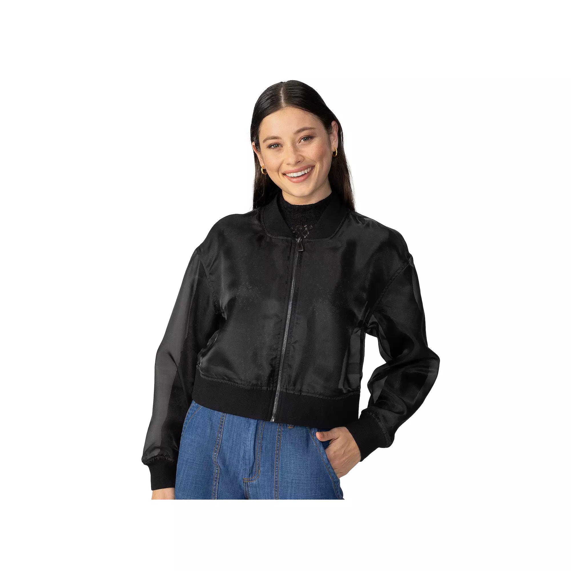 Women's Modern Supply by Sanctuary Organza Bomber Jacket, Size: Large, Black Product Image