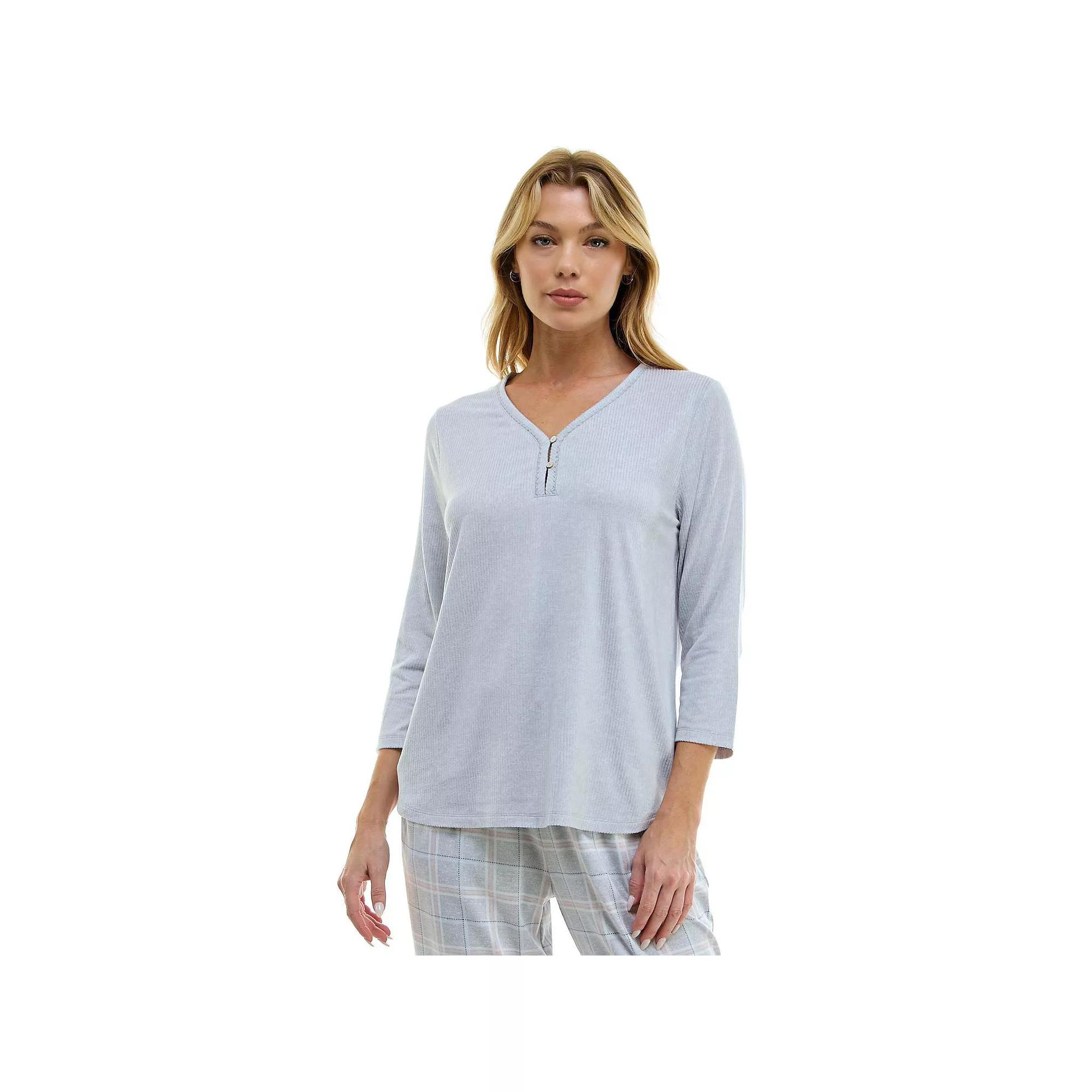 Petite Croft & Barrow® Cozy Luxe Rib Sleep Top, Women's, Size: XS Petite, White Blue Product Image