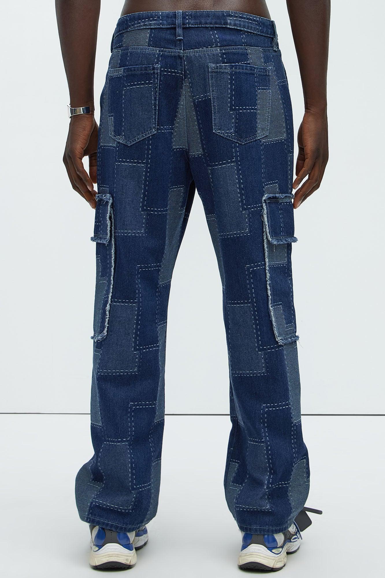 Shibori Patched Straight Jeans - Indigo Product Image