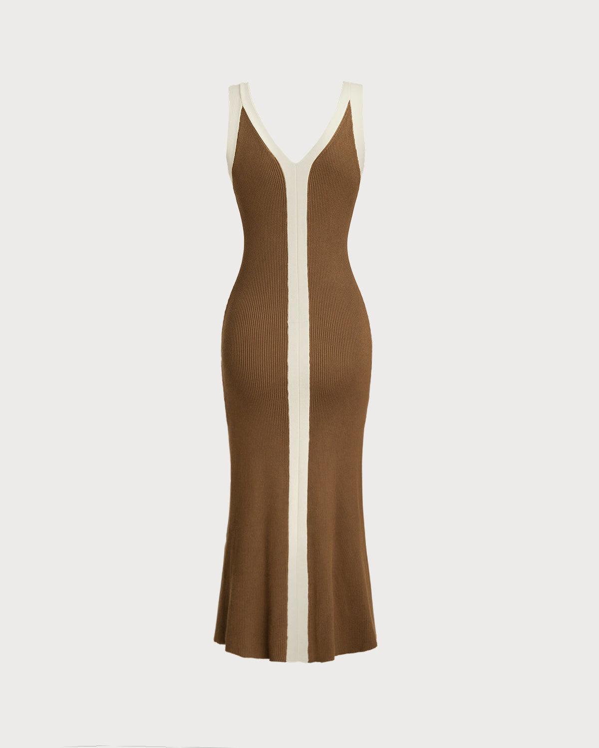 Caramel Contrast Sleeveless Midi Dress Product Image