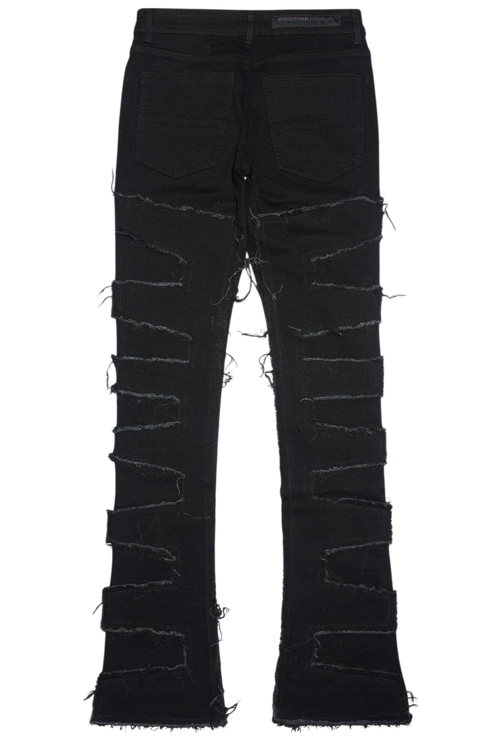 Shake Black Rhinestone Stacked Flare Jean Male Product Image
