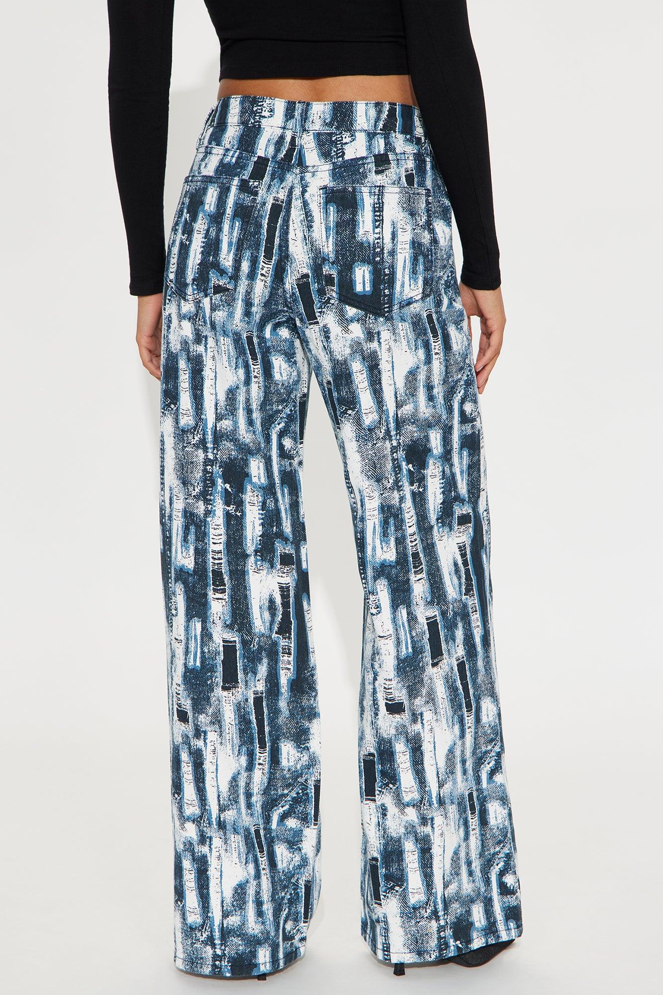 Vivid Dreams Printed Wide Leg Jeans - Blue/combo Product Image