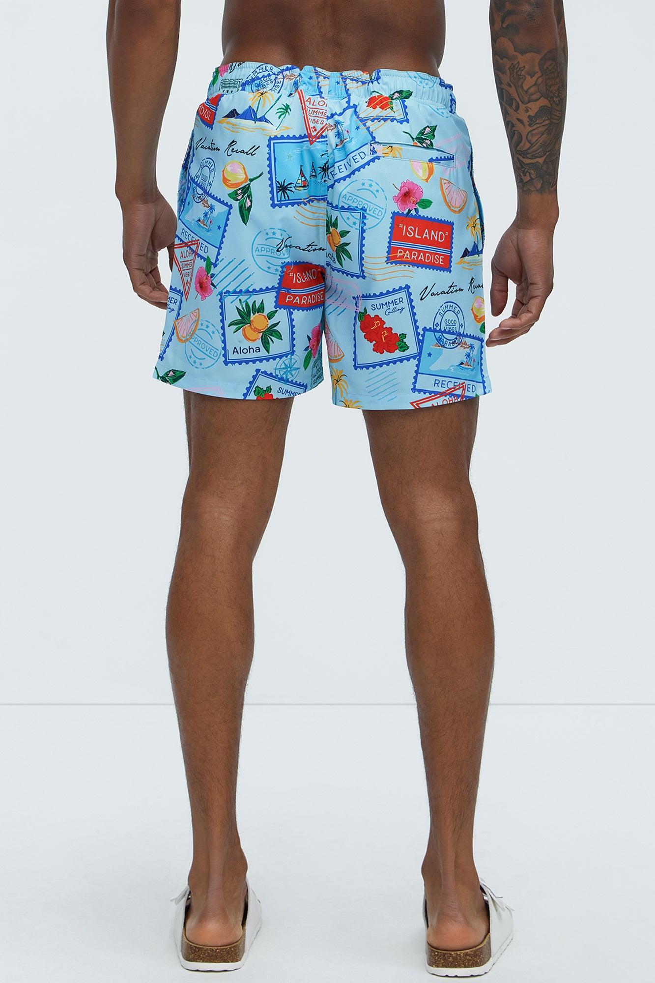 Island Paradise Postcard Swim Mid Trunk - Blue/combo Product Image