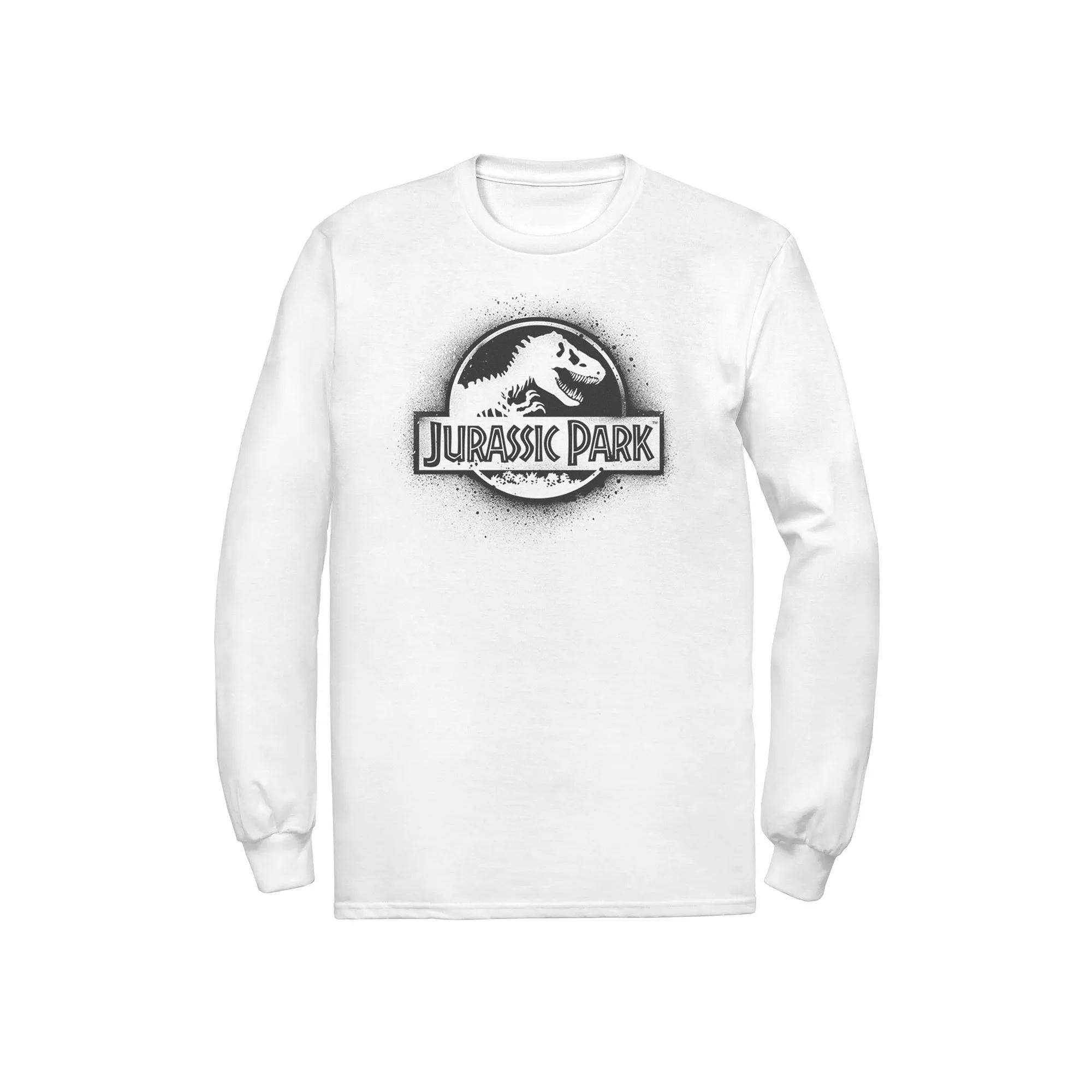 Men's Jurassic Park All White Spray Paint Stencil Movie Logo Tee,  Product Image