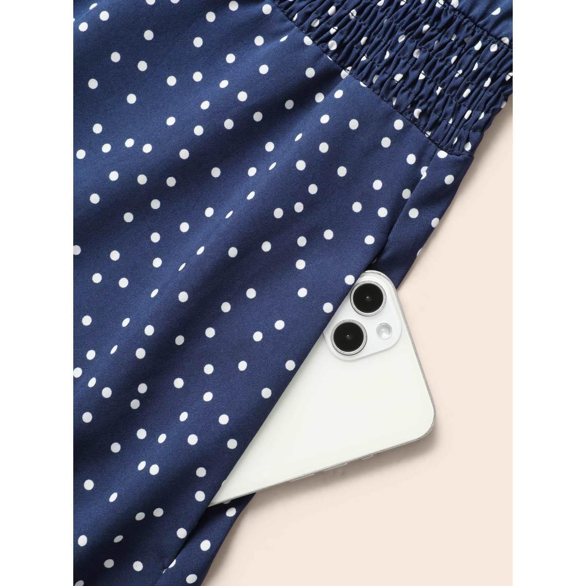 Plus Size Polka Dot Zipper Split Front Sleeveless Dress Indigo Women Elegant Slit V-neck Sleeveless Curvy BloomChic 30/6X Product Image