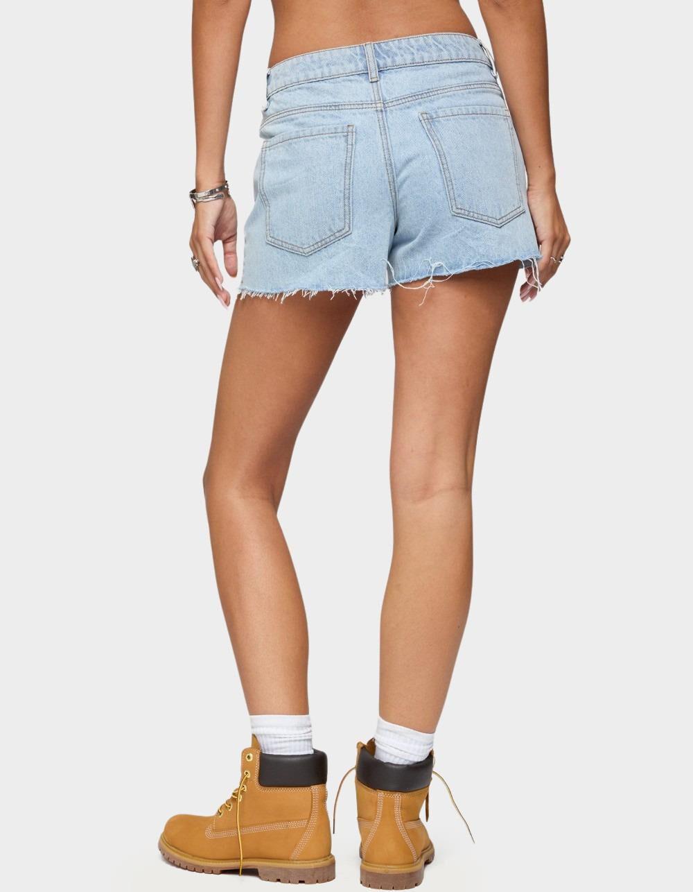 EDIKTED Milla Low Rise Denim Shorts - LIGHT BLUE Product Image