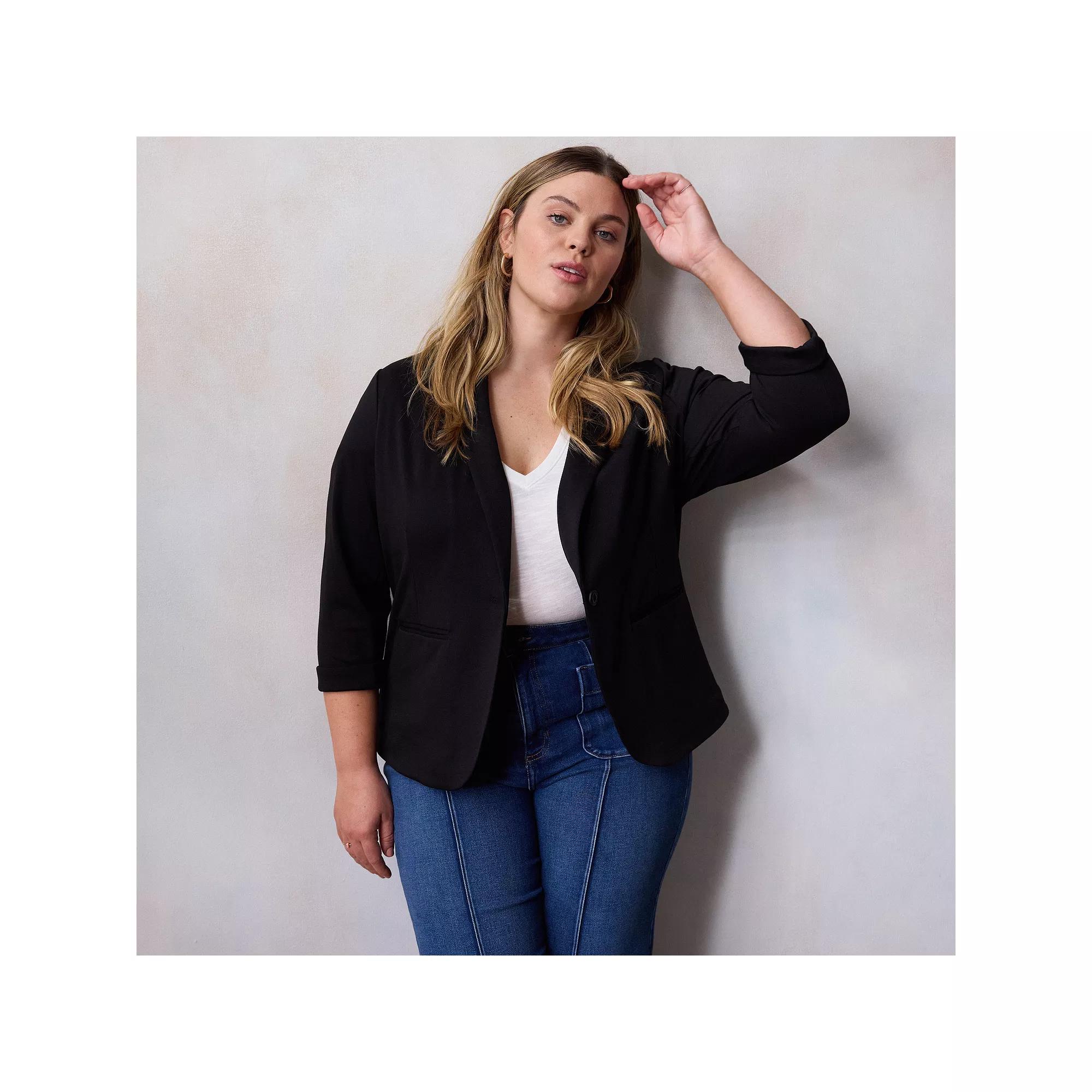 Plus Size LC Lauren Conrad Fitted Blazer, Women's, Size: 0X, Black Product Image