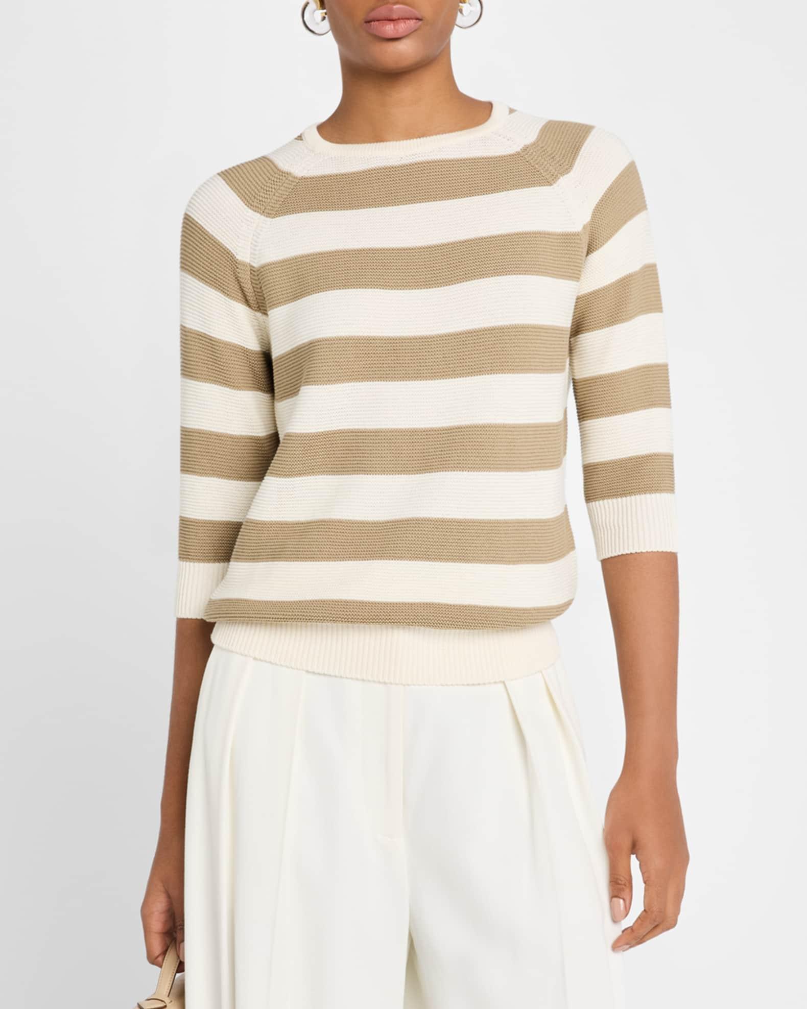 Sante Striped 3/4-Sleeve Cotton Sweater Product Image