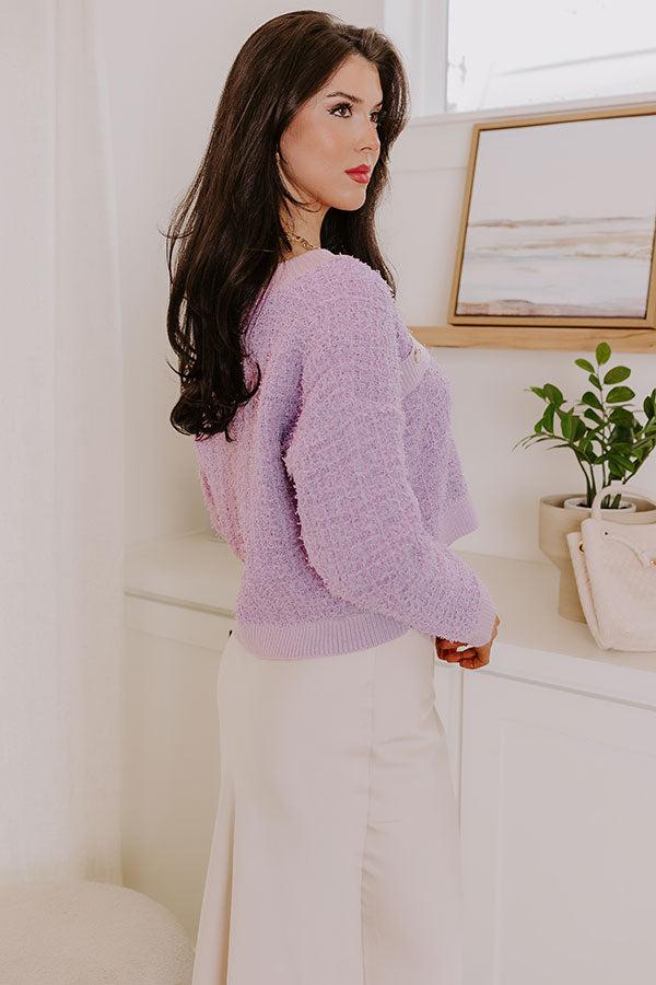Cappuccino Sippin Tweed Knit Sweater in Lavender Product Image