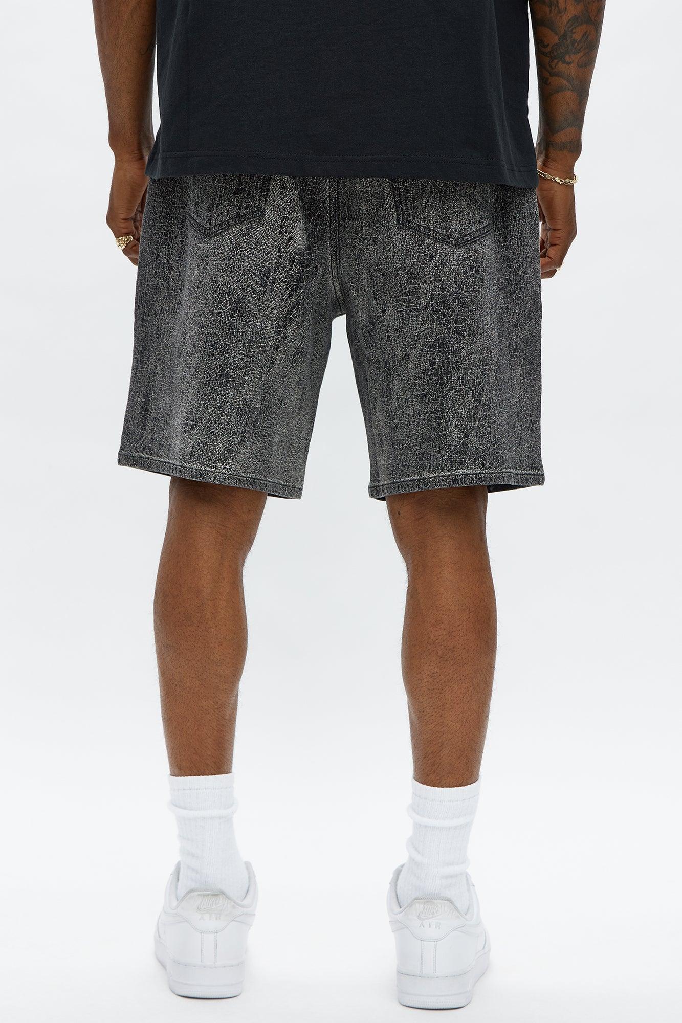 Relaxed Crack The Code Denim Shorts - Grey Male Product Image