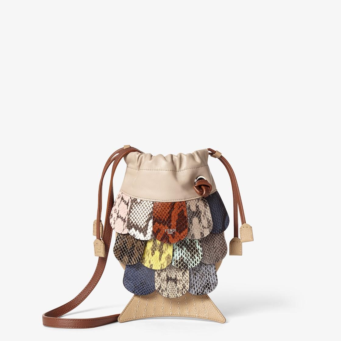 Fish BagNappa leather and multicolor elaphe patchwork bag Product Image