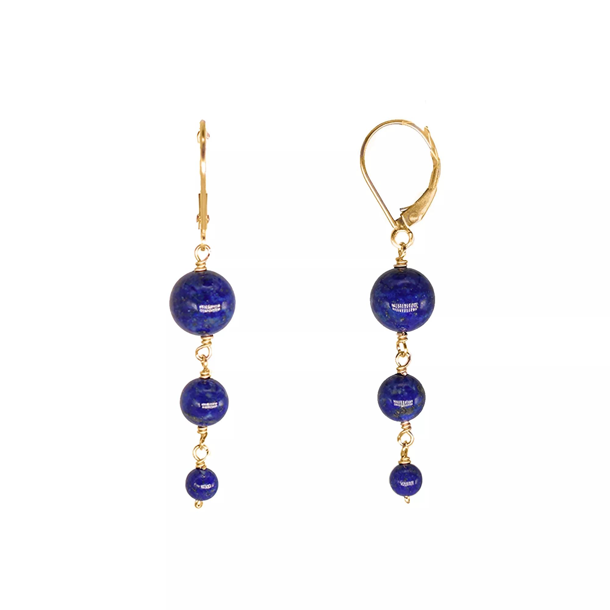 Jewelmak 14k Gold Lapis Lazuli Graduated Ball Drop Leverback Earrings, Women's Product Image