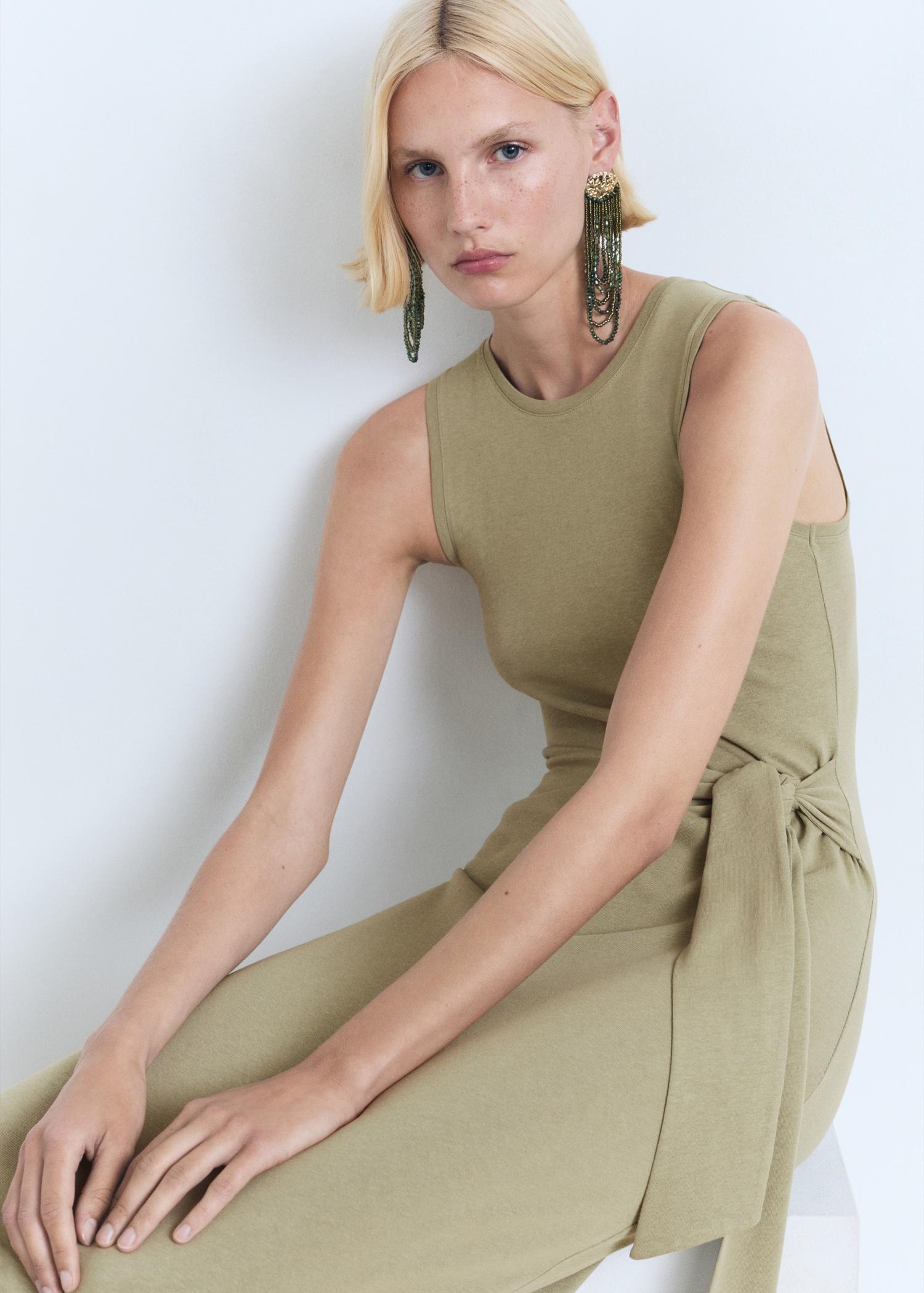 Cotton midi-dress with knot detail - Women | MANGO USA Product Image