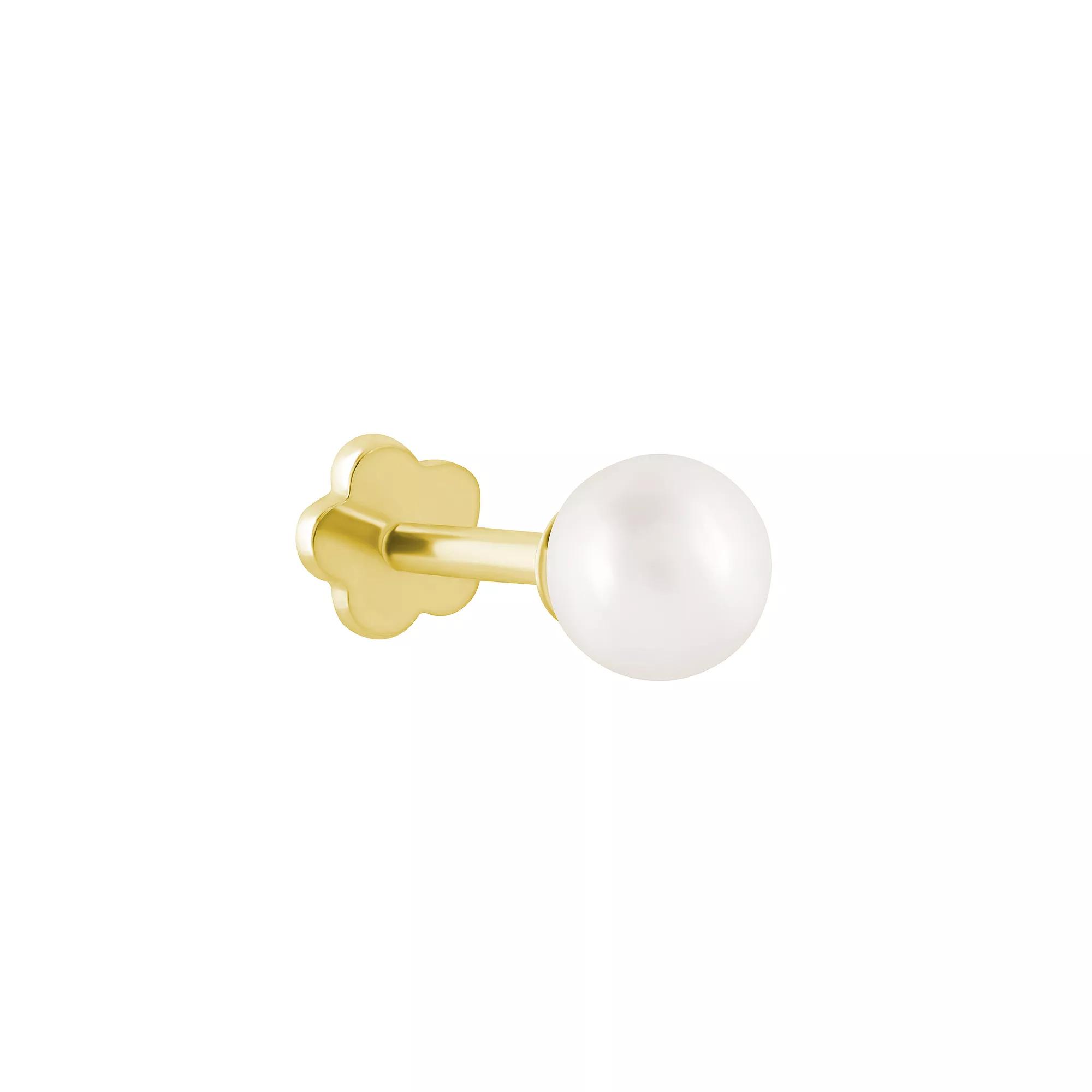 Celebration Gems 14k Gold 4 mm Freshwater Cultured Pearl Labret Stud, Women's Product Image
