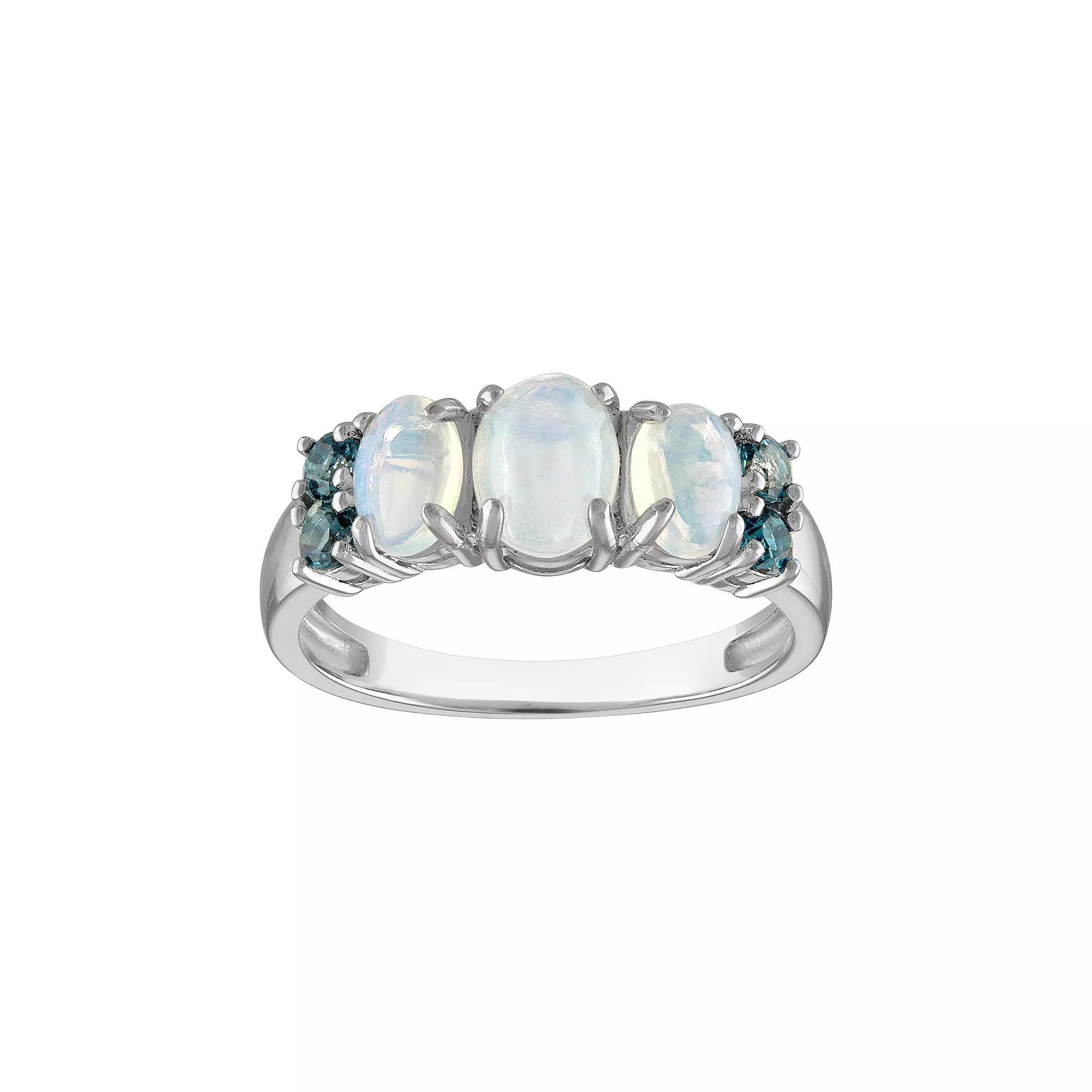 Tiara Sterling Silver White Opal & London Blue Topaz Three-Stone Ring, Women's,  Product Image