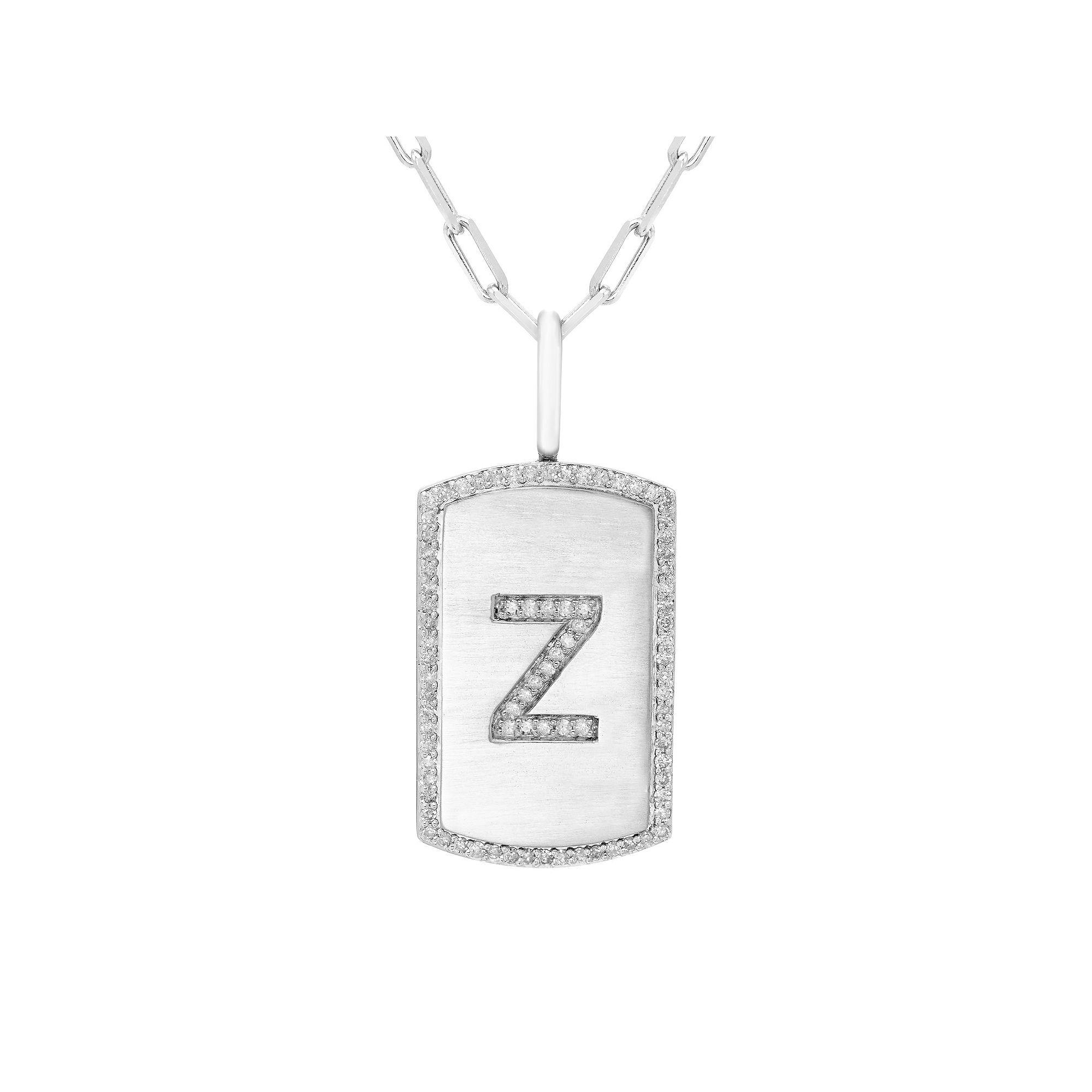 It's Personal Initial Sterling Silver & 1/4 Carat T.W. Diamond Dog Tag Necklace, Women's,  Product Image