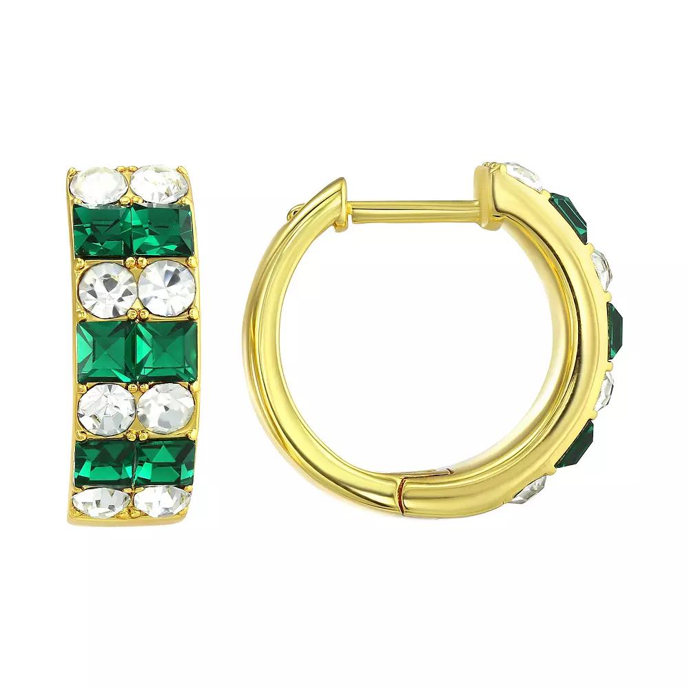 Chrystina White & Emerald Crystal Huggie Hoop Earrings, Women's, Gold Tone Product Image