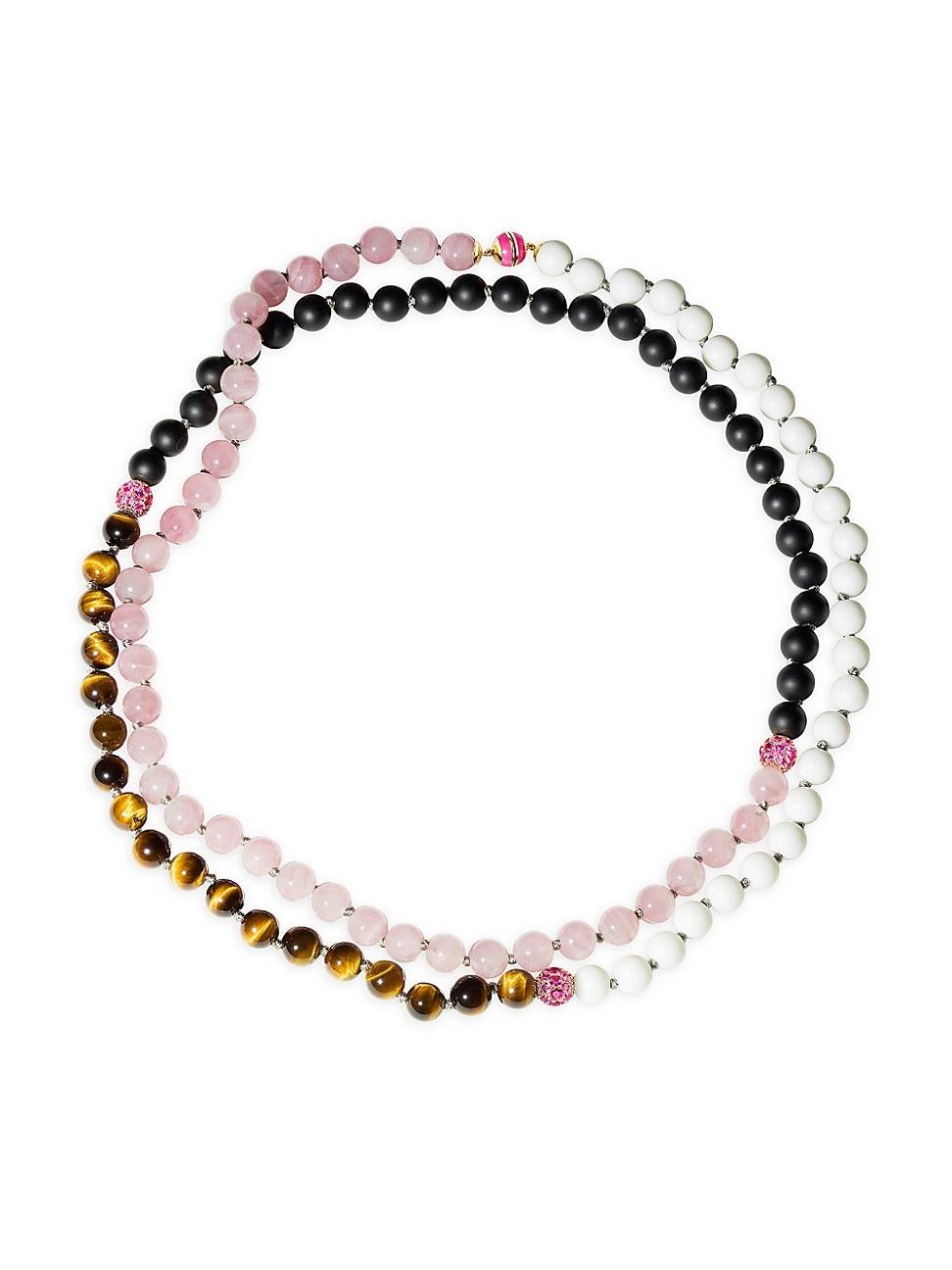 Womens Dress Up 18K Yellow Gold, Multi-Gemstone & Enamel Beaded Wrap Necklace Product Image