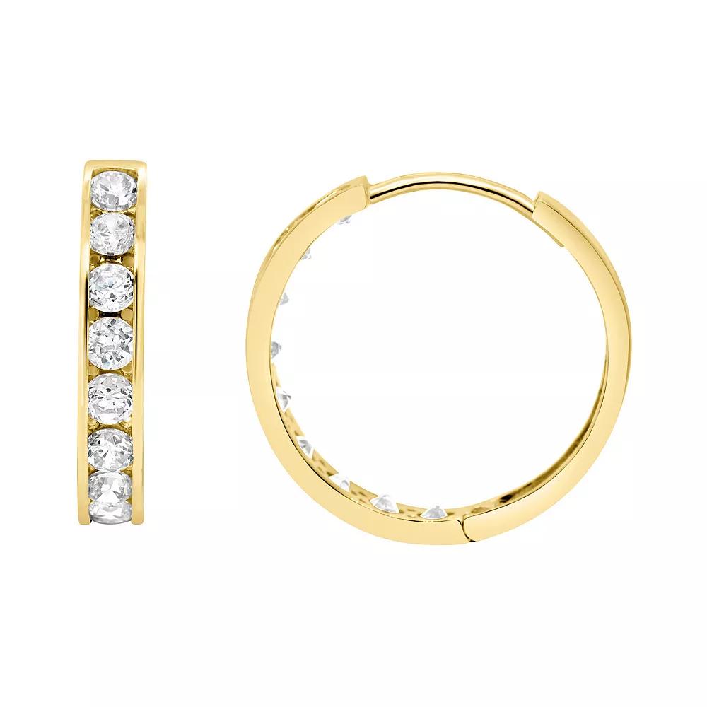 14k Gold Cubic Zirconia Huggie Hoop Earrings, Women's, Yellow Product Image