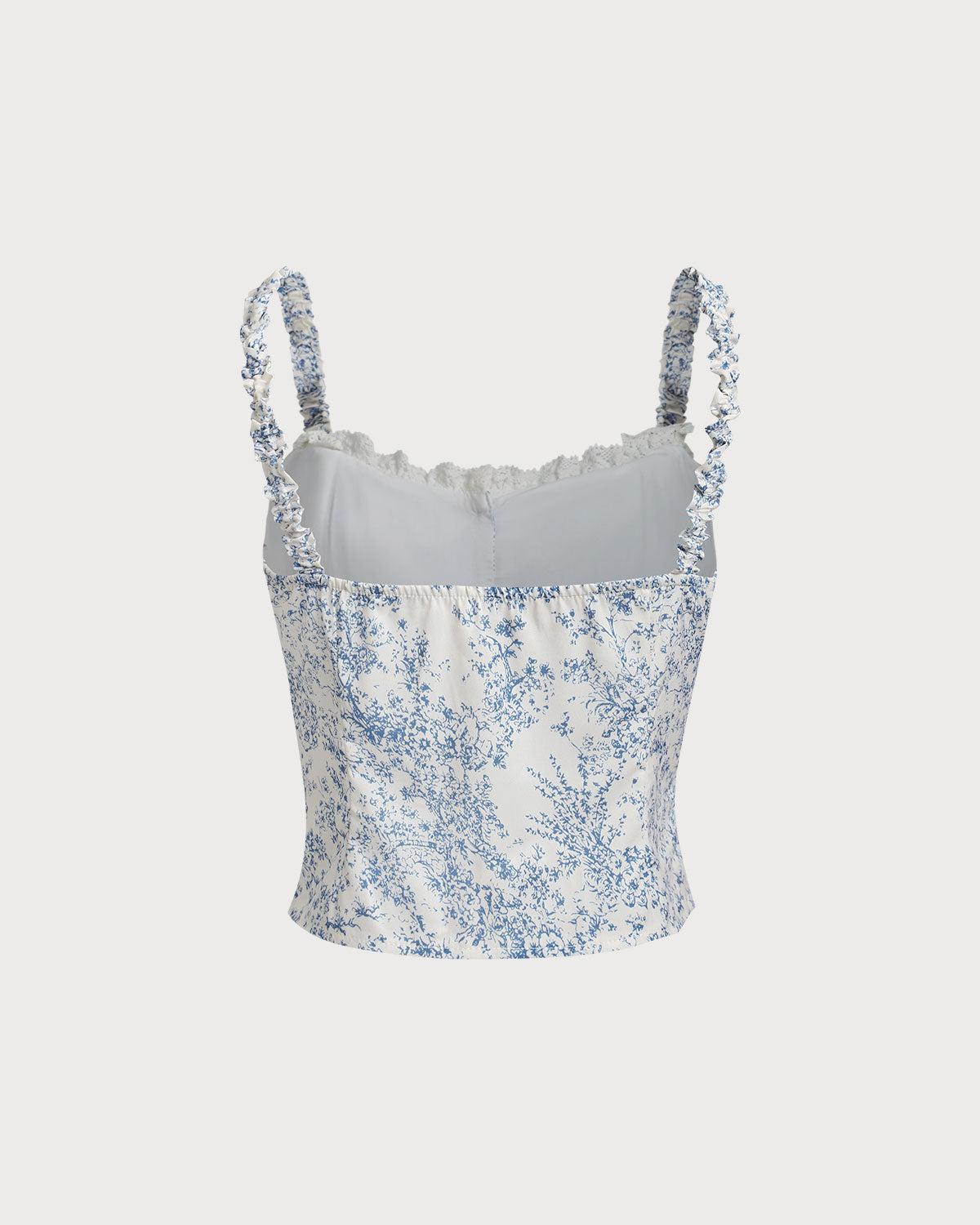 Blue Floral Ruched Cami Top Product Image
