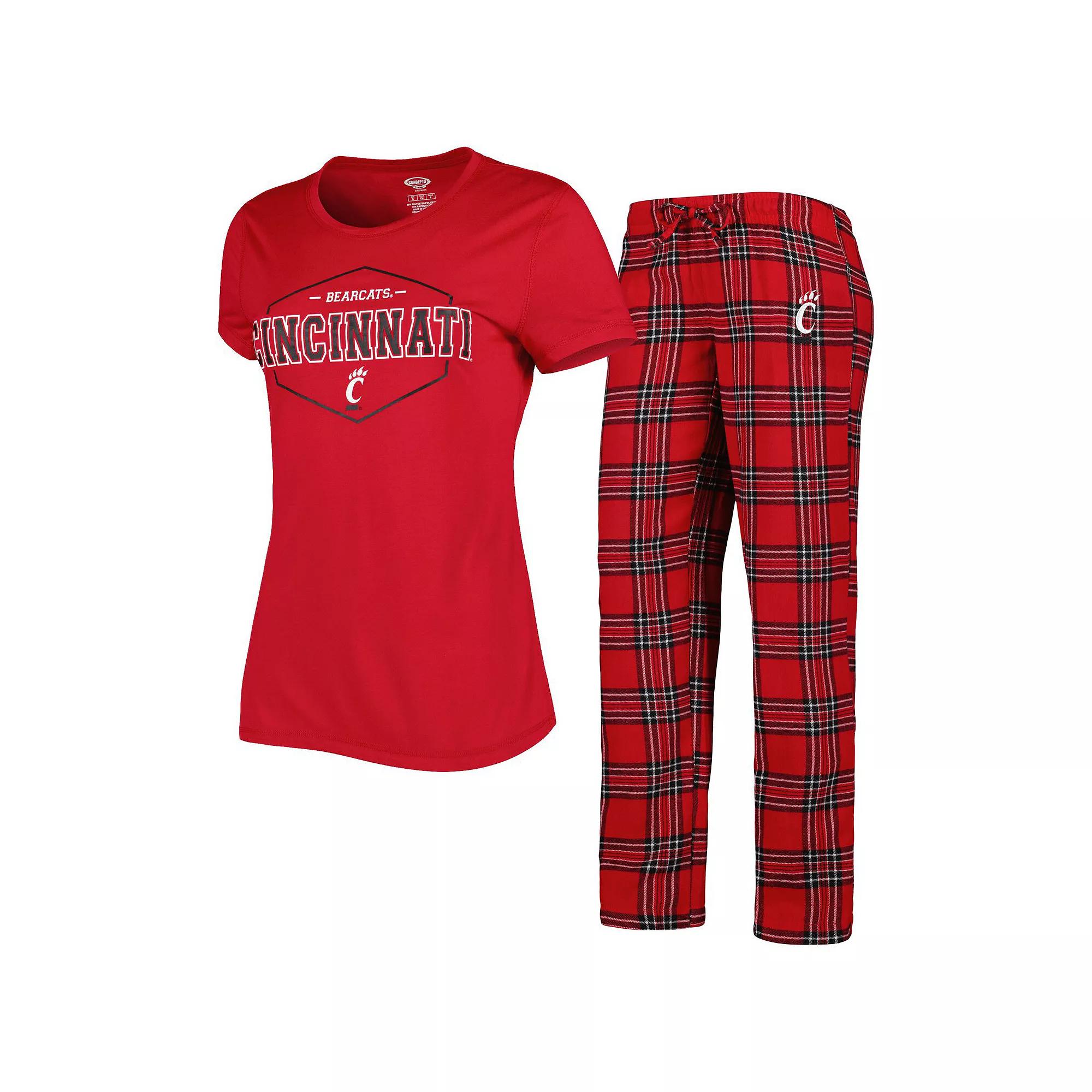 Women's Concepts Sport Red/Black Cincinnati Bearcats Badge T-Shirt & Flannel Pants Sleep Set, Size: 3XL Product Image