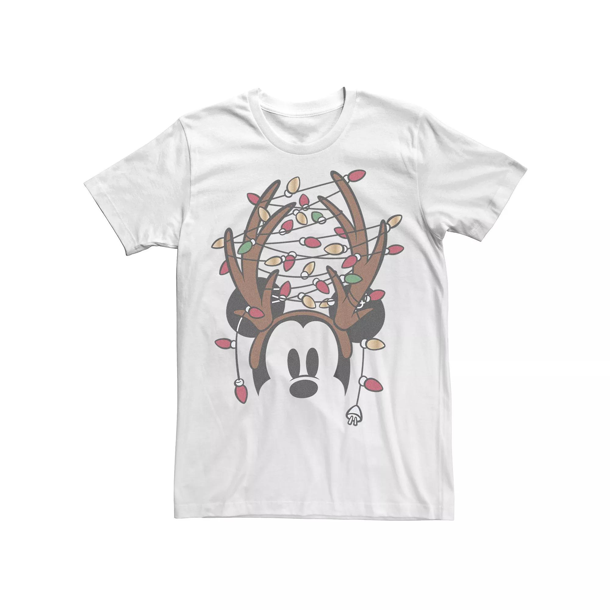 Disney's Mickey Mouse Men's Antlers With Christmas Lights Tee,  Product Image