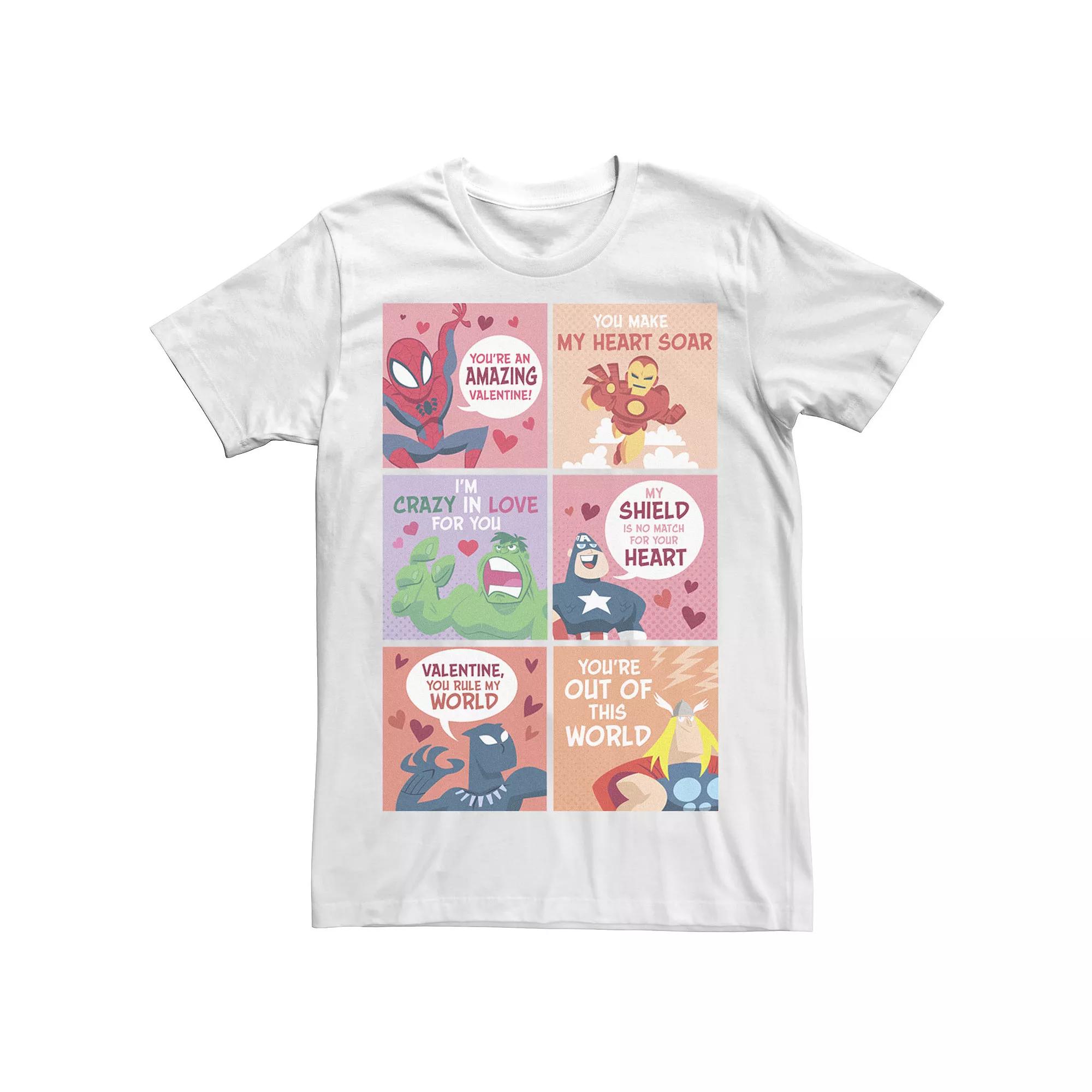Men's Marvel Group Shot Valentines Day Cards Tee, Size: XL, White Product Image