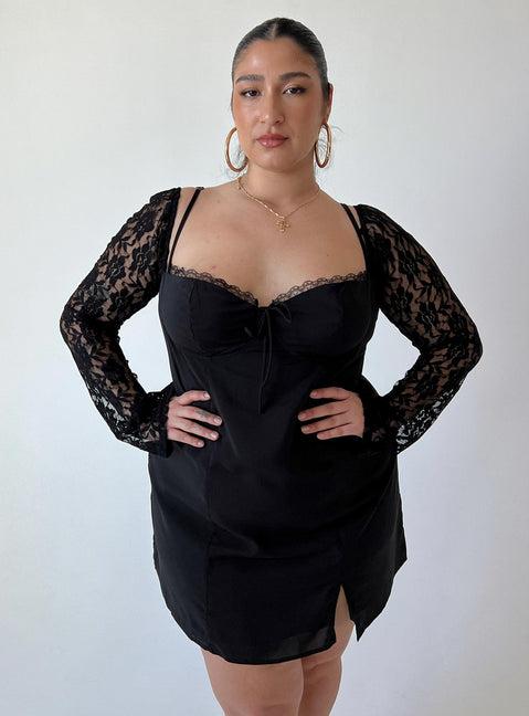 Ashwood Lace Sleeve Mini Dress Black Curve Product Image