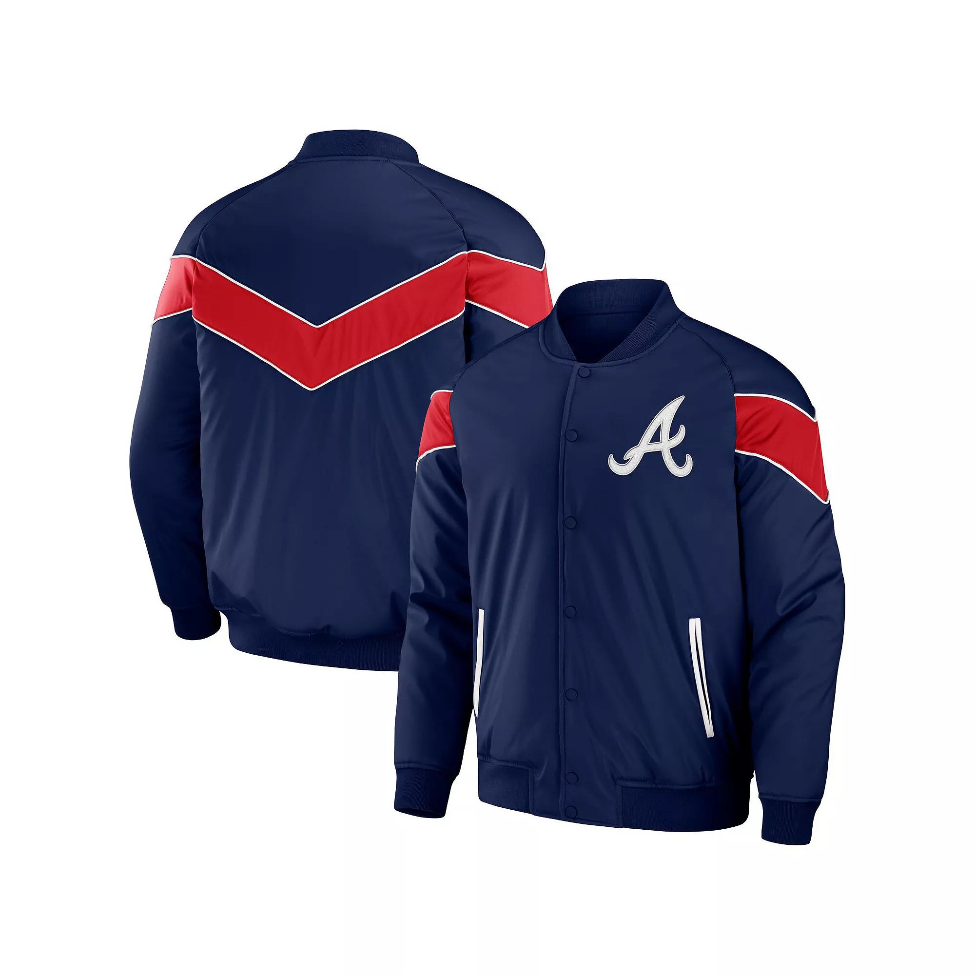 Men's Darius Rucker Collection by Fanatics Navy Atlanta Braves Baseball Raglan Full-Snap Jacket, Size: Medium, Blue Product Image