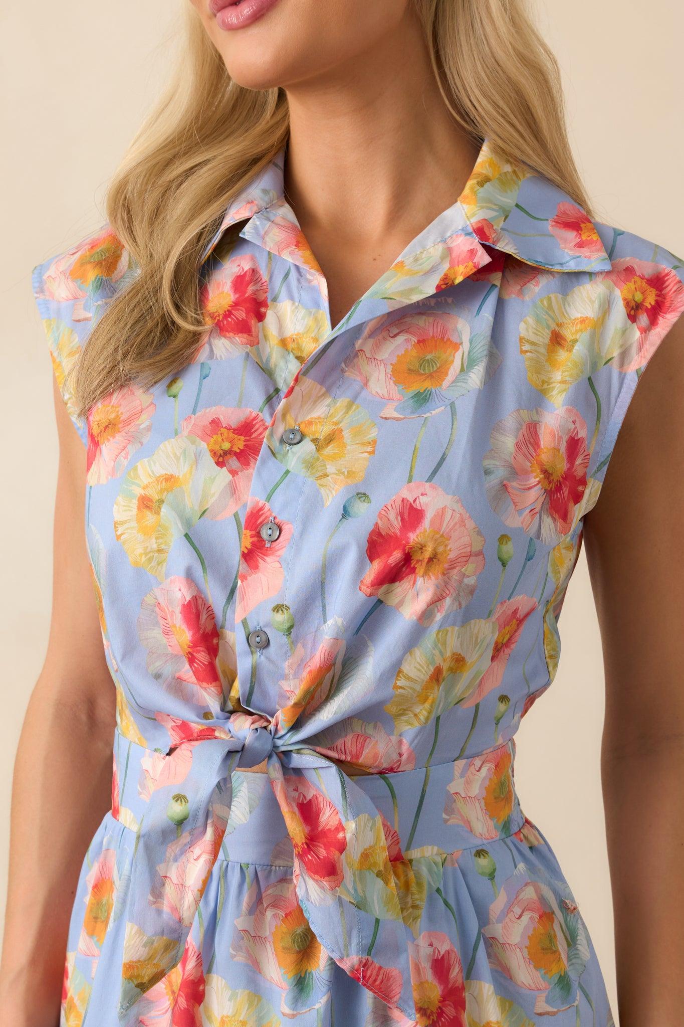 Only The Best Periwinkle Floral Print Cotton Tie Front Maxi Dress Product Image